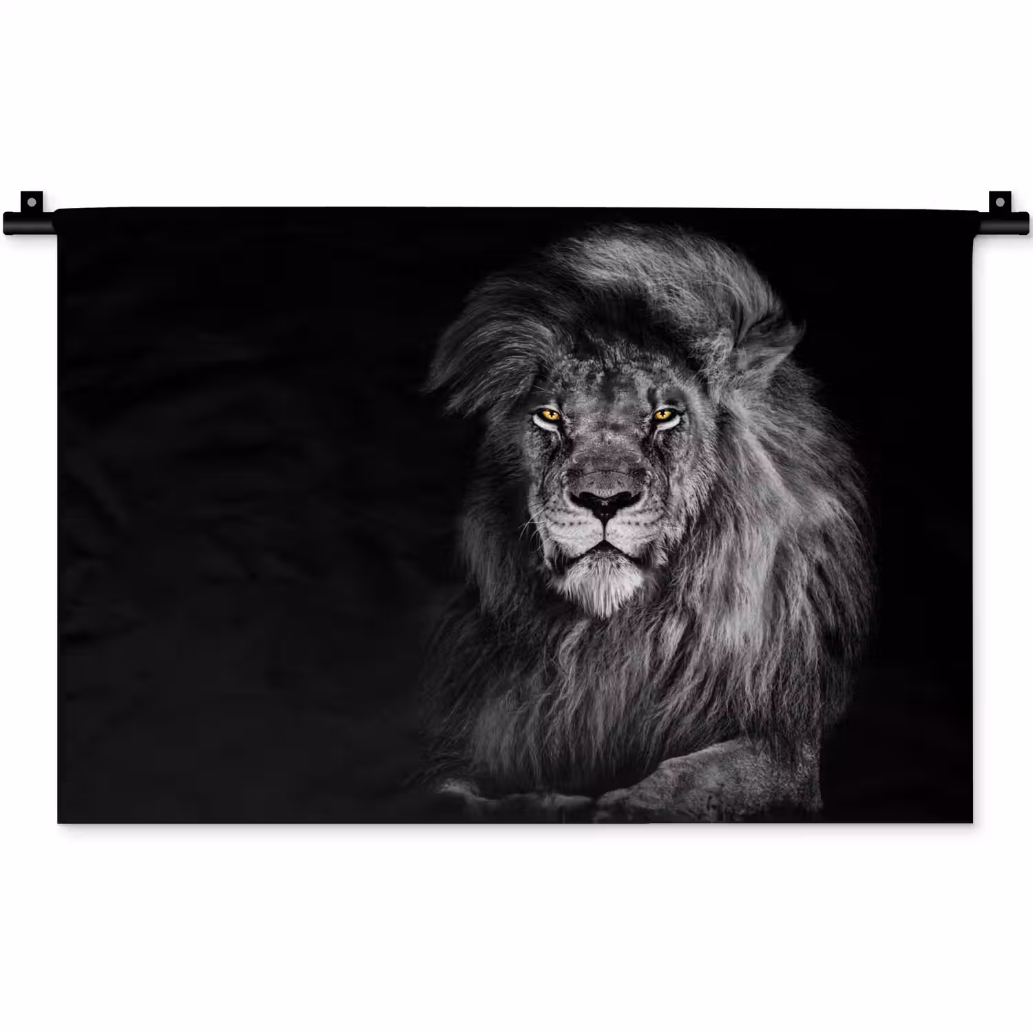 Leeuw - Ogen - Oranje - Zwart wit - Dieren - Portret Wandkleed katoen klein -zz3d