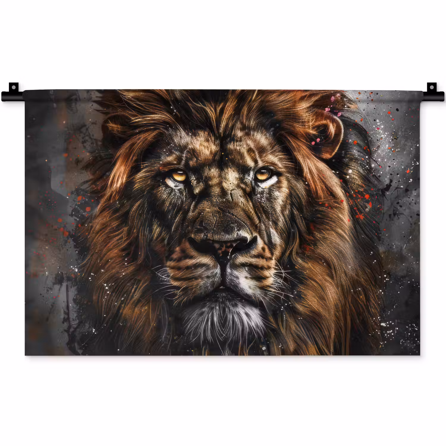 Leeuw - Dieren - Portret - Zwart - Luxe Wandkleed katoen klein -zz3d