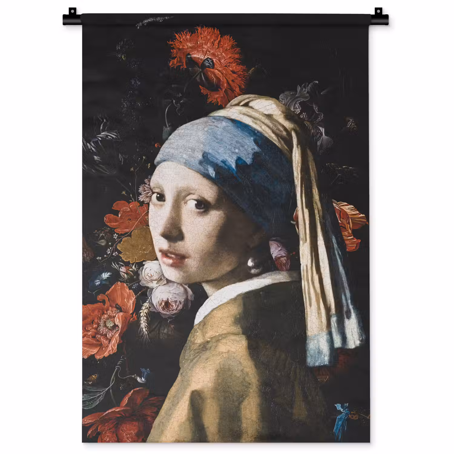 Meisje met de parel - Johannes Vermeer - Bloemen - Rood Wandkleed katoen klein -zz3d