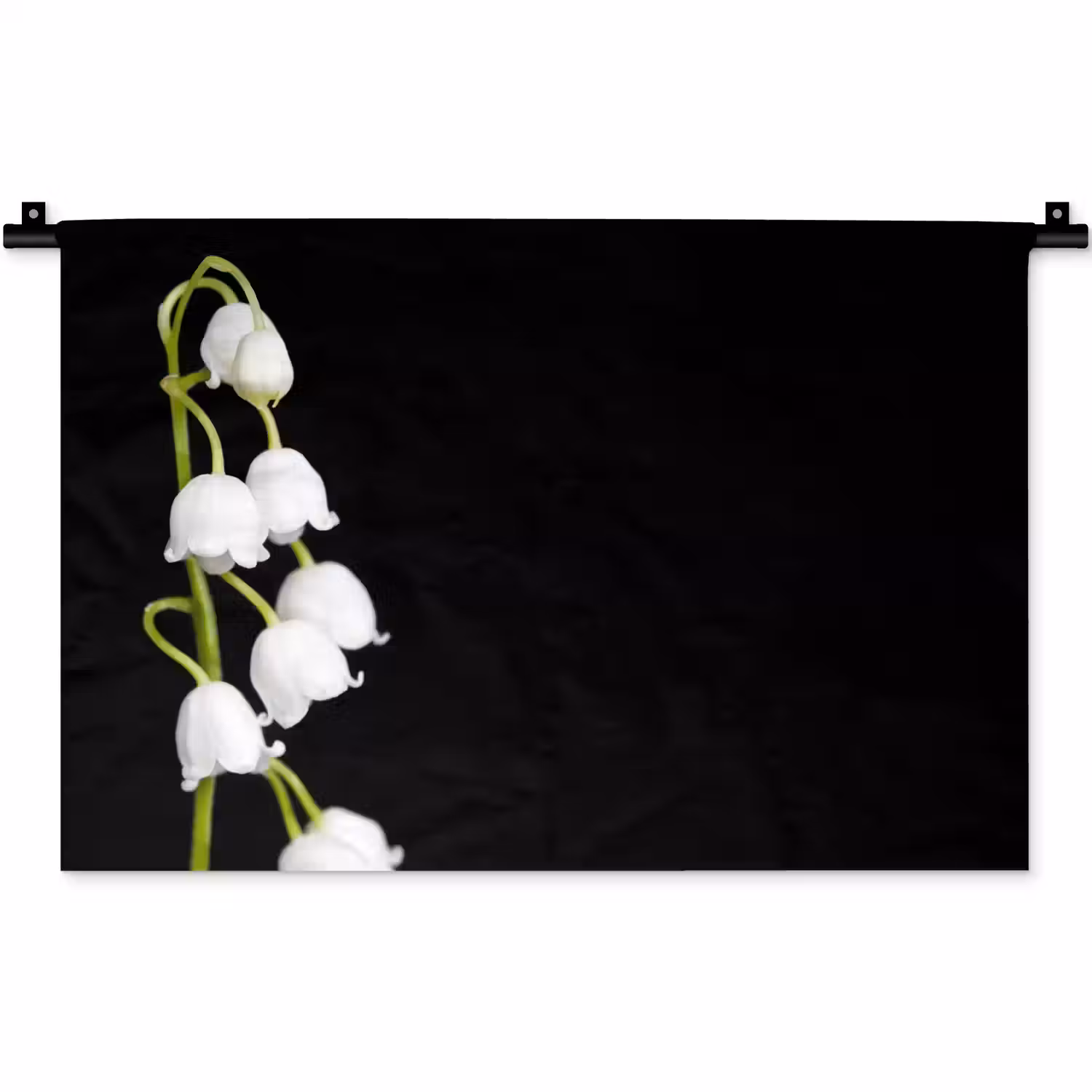Lelietjes van dalen - Bloemen - Zwart - Flora Wandkleed katoen klein -zz3d
