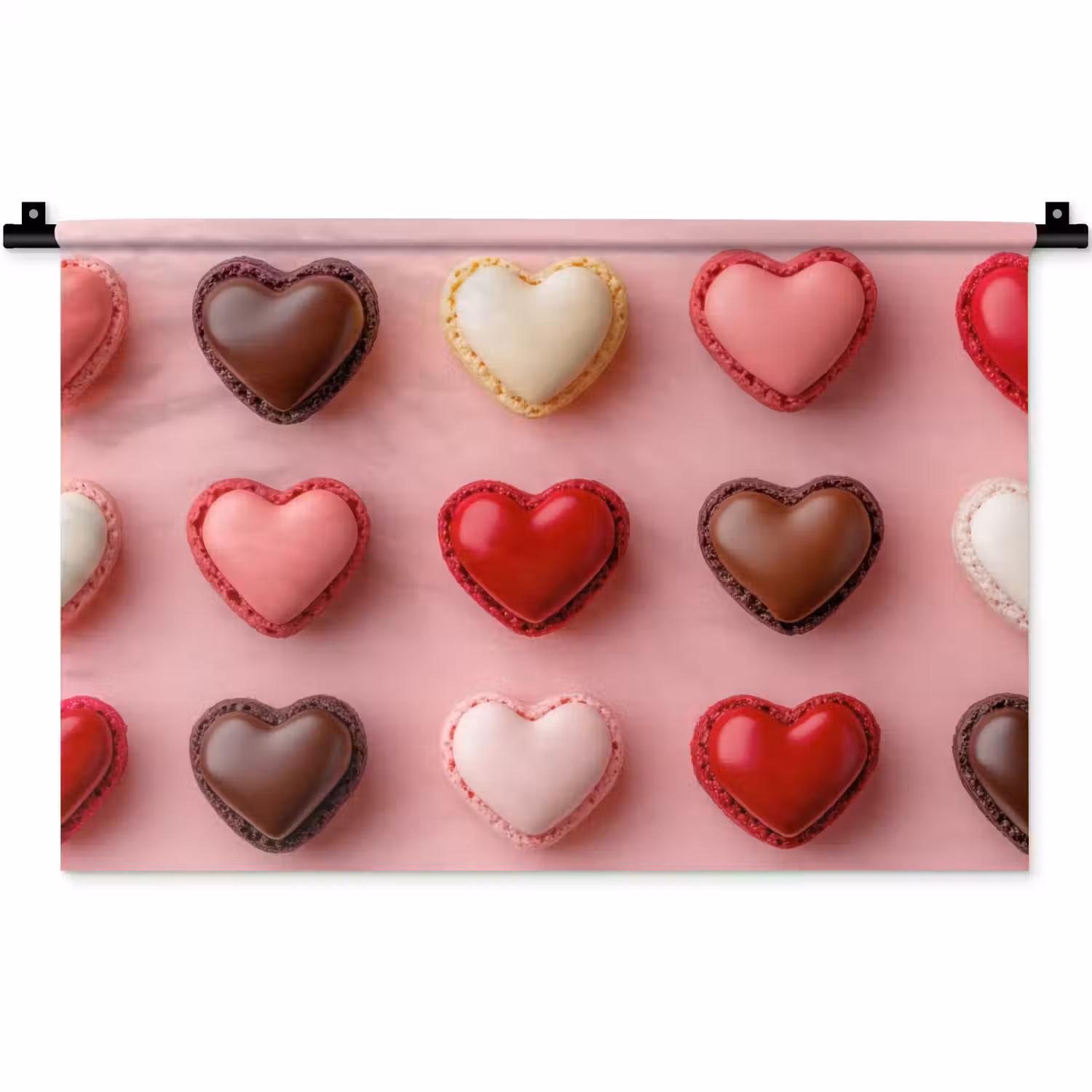 Macarons - Hartjes - Kleurrijk - Roze Wandkleed katoen klein -zz3d