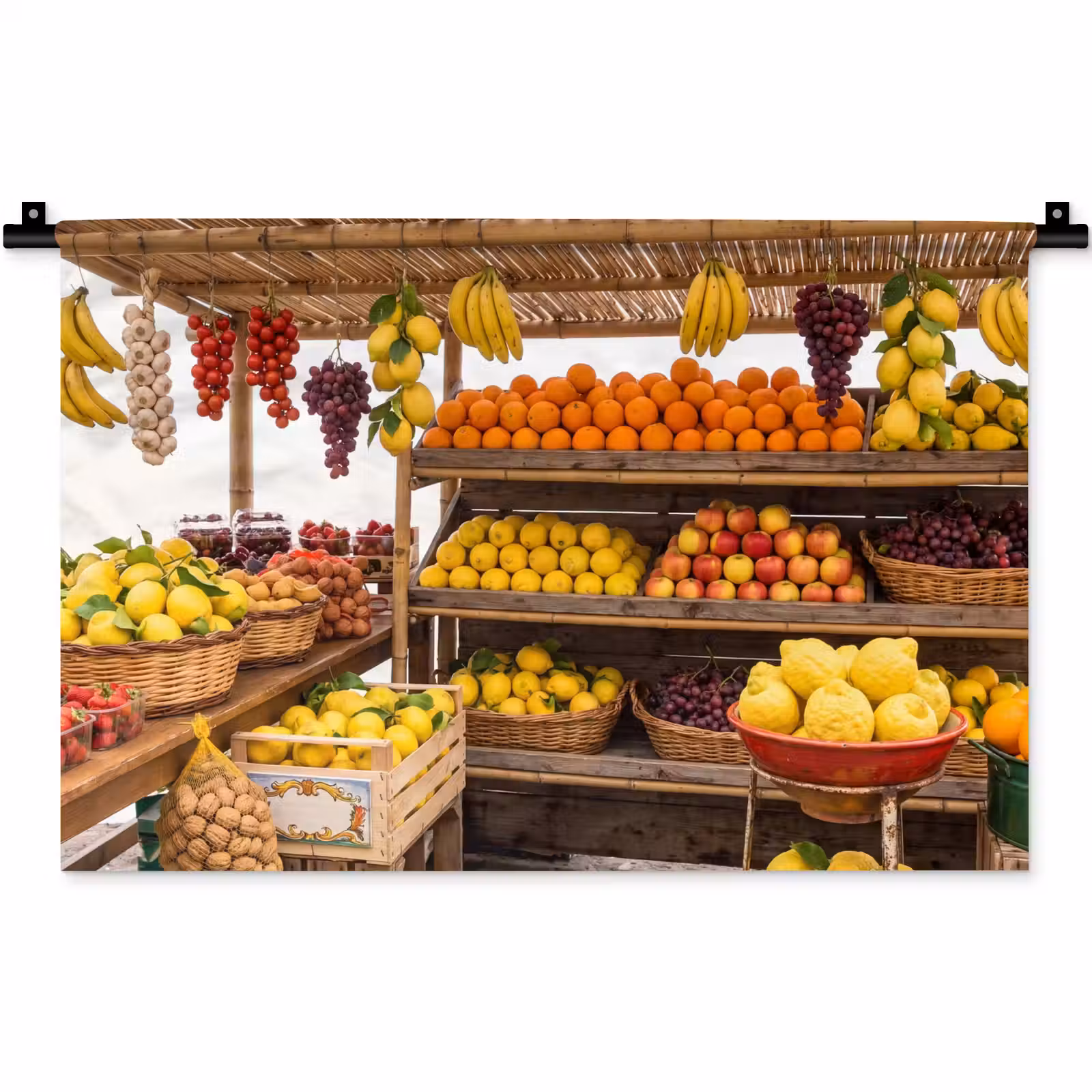 Wandteppich - Marktstand – Obst – Frisch - Marktkraam - Fruit - Vers Wandkleed katoen klein