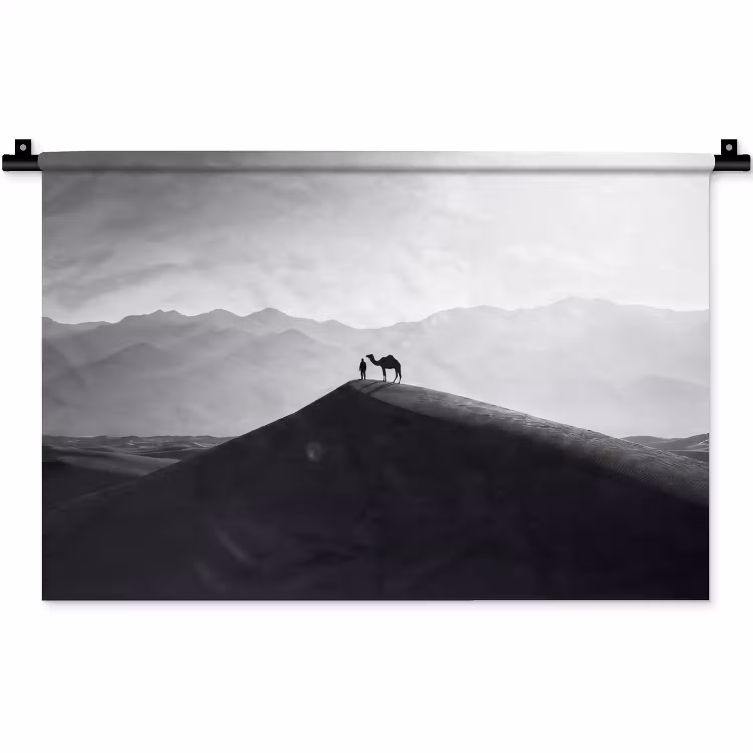 Mens - Kameel - Zandduin - Natuur - Monochroom Wandkleed katoen klein -zz3d
