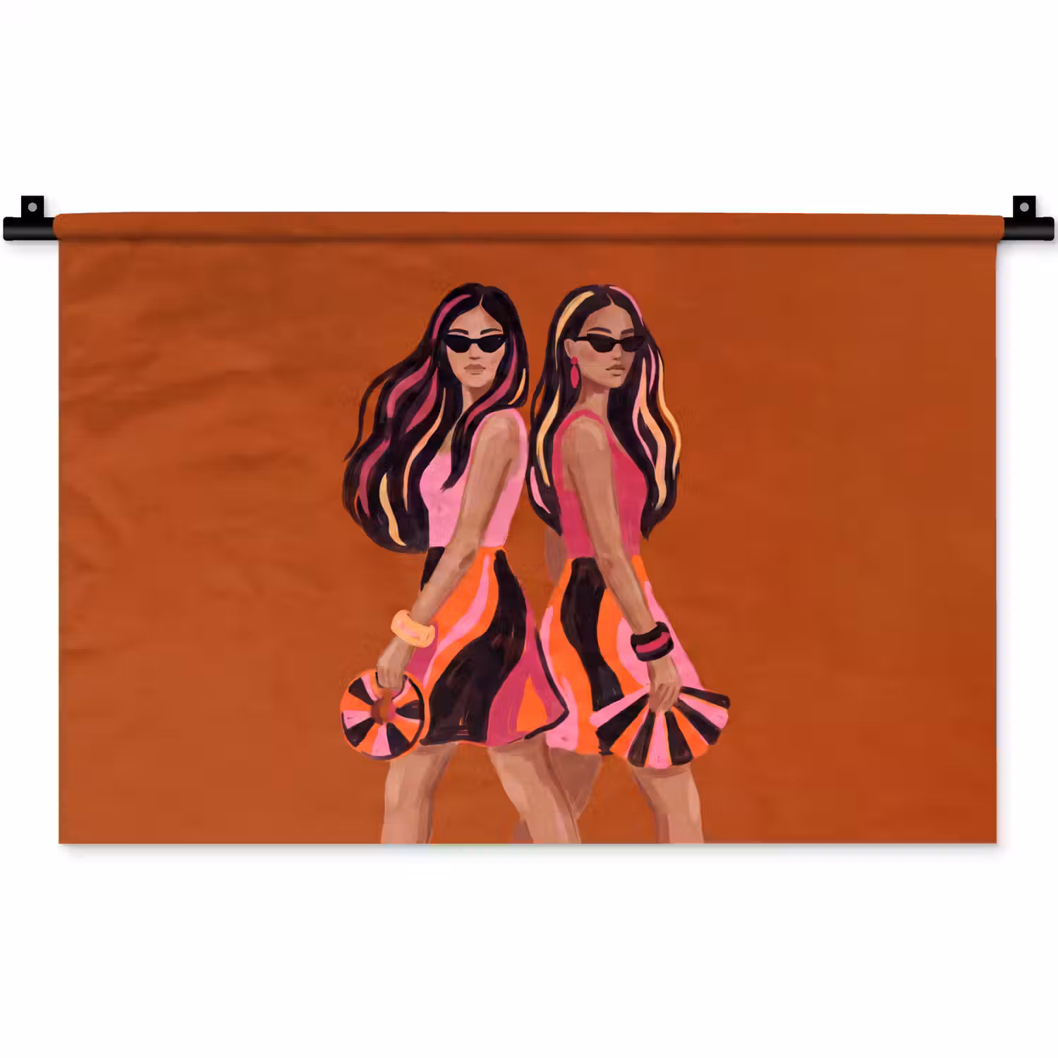 Mensen - Duo - Mode - Illustratie - Kleurrijk Wandkleed katoen klein -zz3d