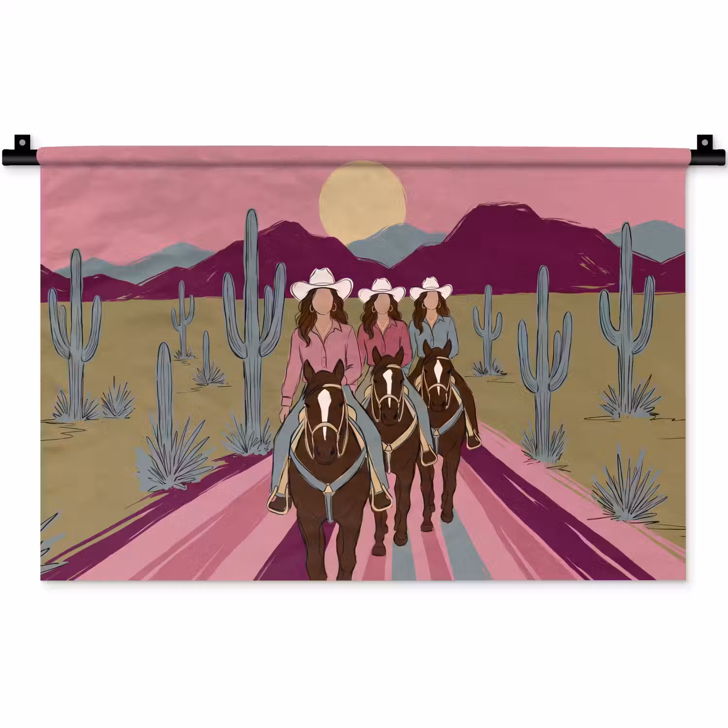 Mensen - Paard - Woestijn - Abstract - Roze Wandkleed katoen klein -zz3d