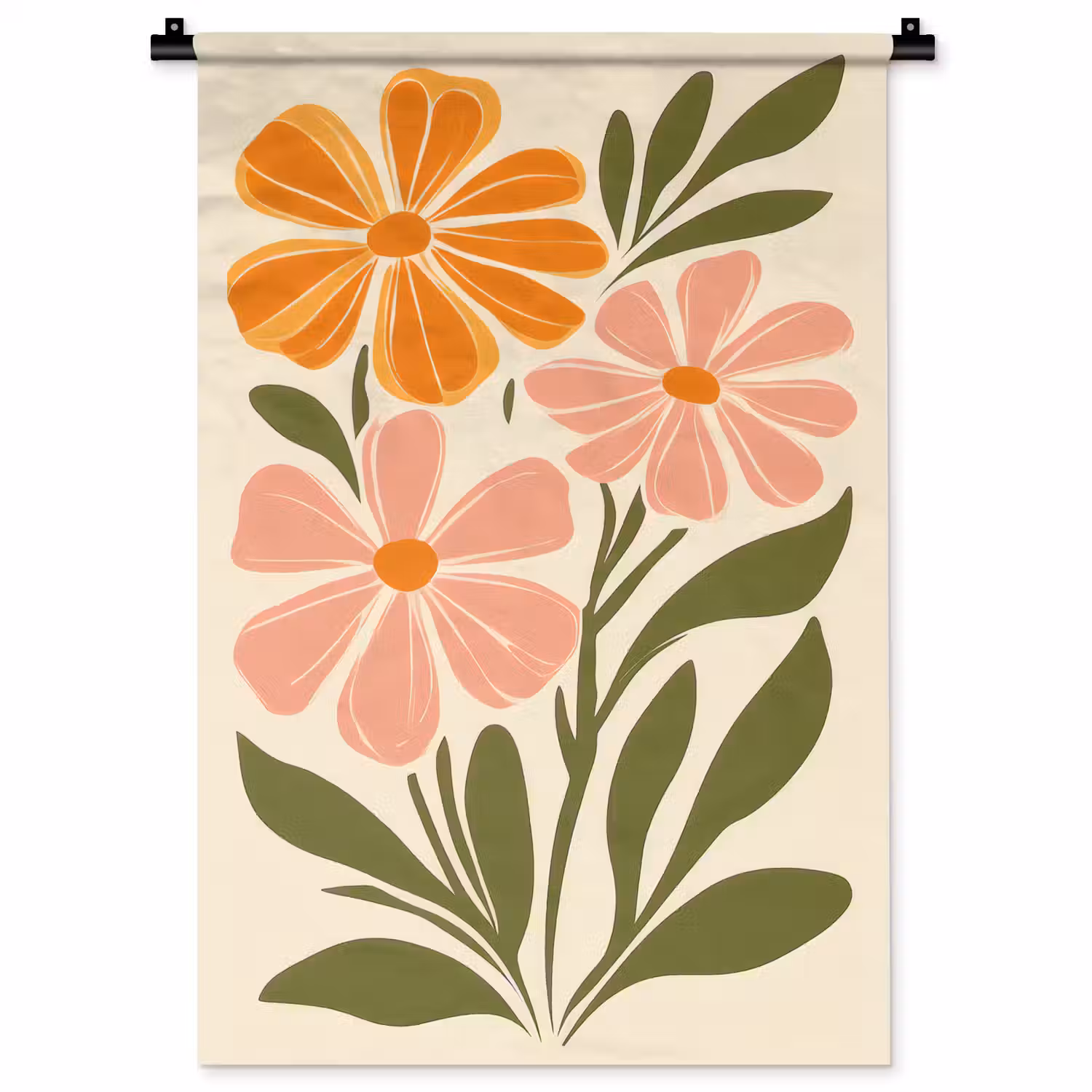 Minimalistisch - Bloemen - Bladeren - Roze Wandkleed katoen klein -zz3d