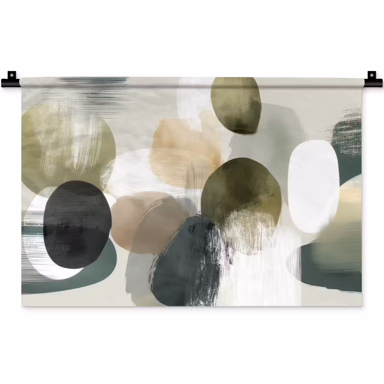Minimalistisch - Cirkels - Penseelstreken - Beige Wandkleed katoen klein -zz3d