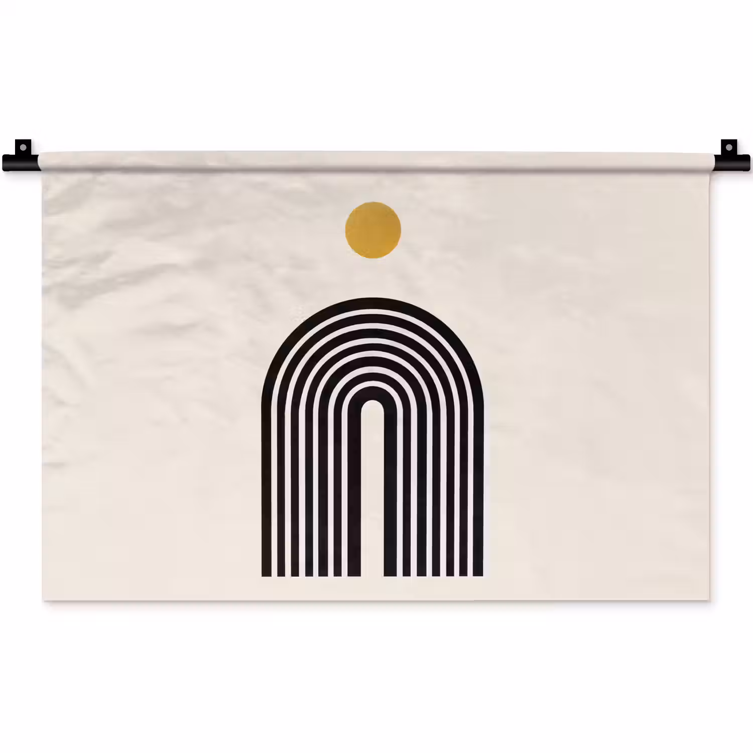 Minimalistisch - Zwarte boog - Gouden cirkel Wandkleed katoen klein -zz3d