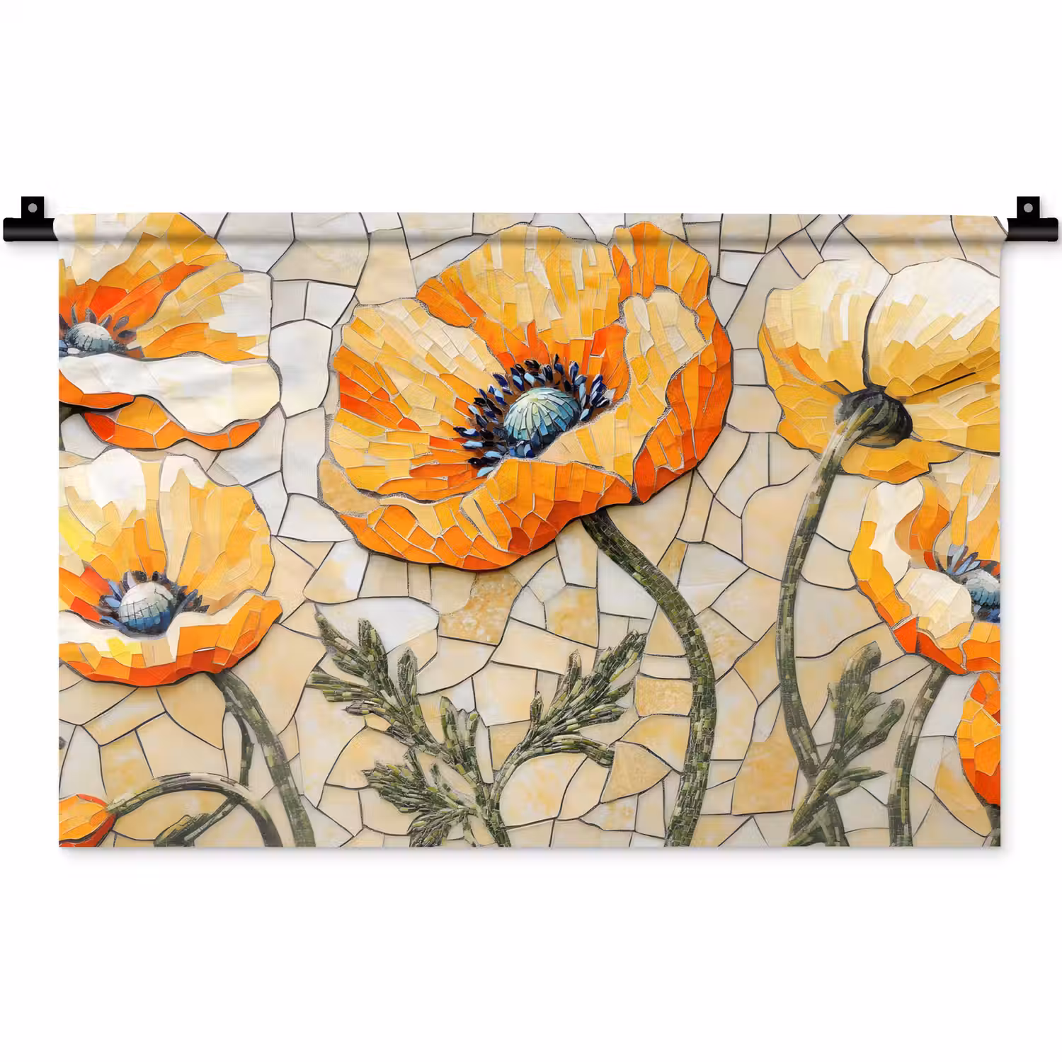 Klaprozen - Oranje - Mozaïek - Bladeren Wandkleed katoen klein -zz3d
