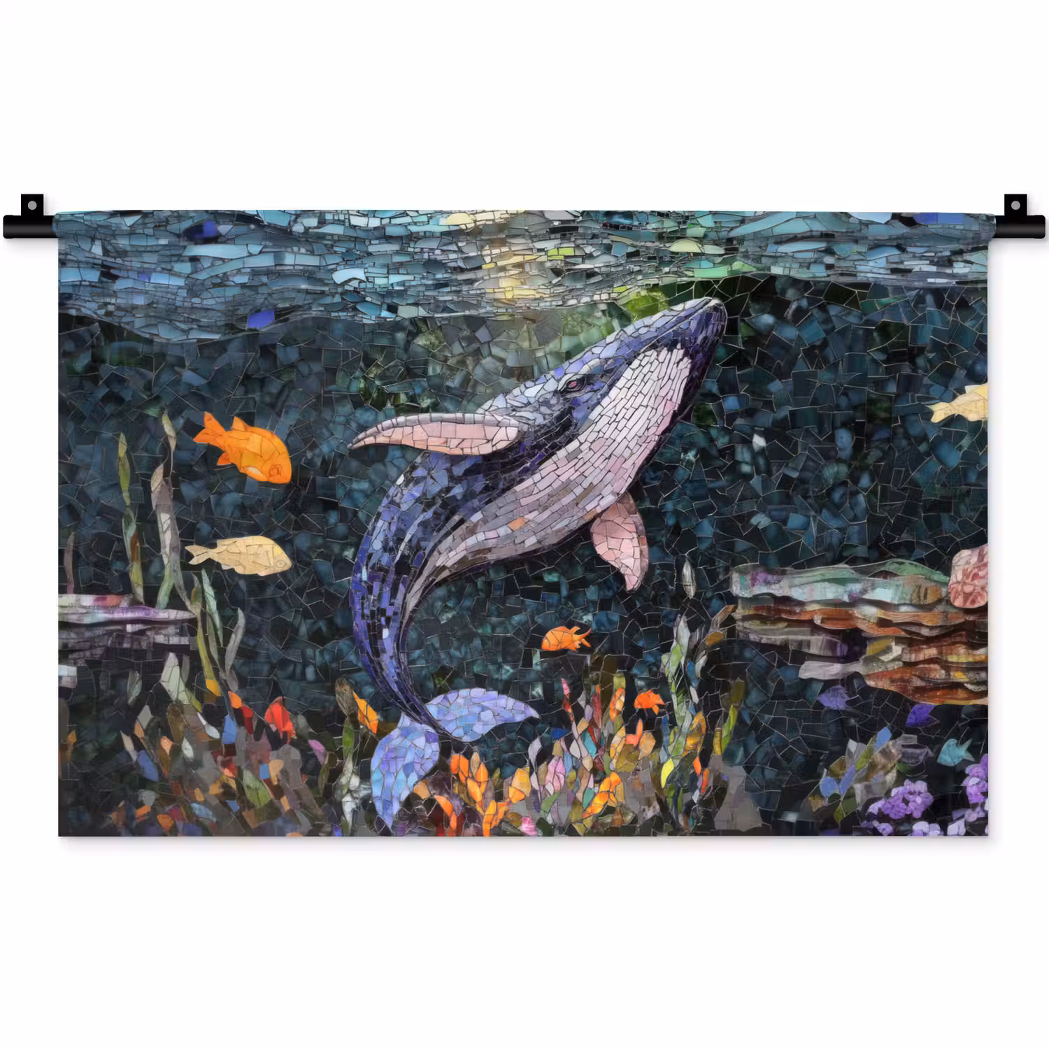 Mozaïek - Walvis - Koraal - Water Wandkleed katoen klein -zz3d