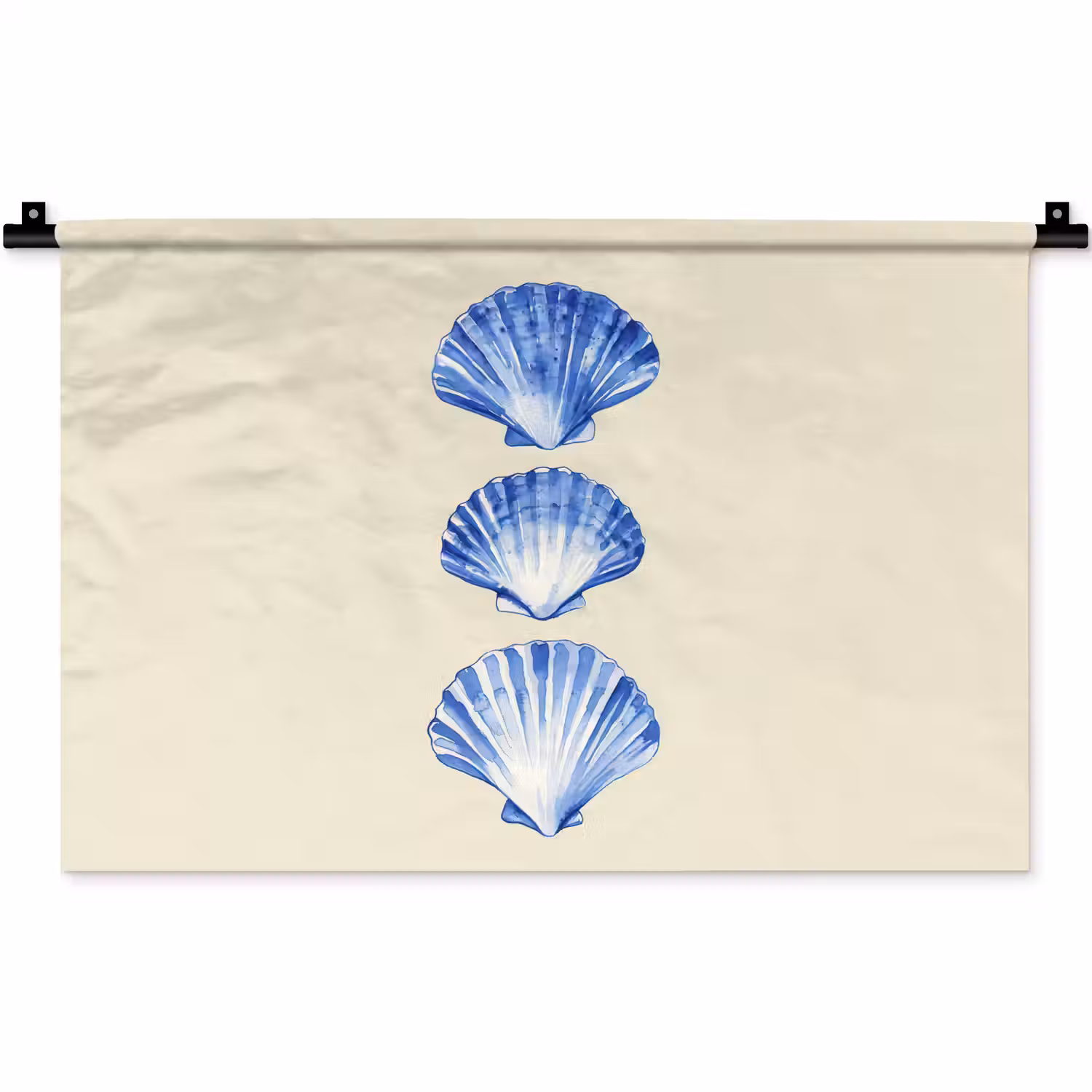 Schelpen - Blauw - Beige Wandkleed katoen klein -zz3d