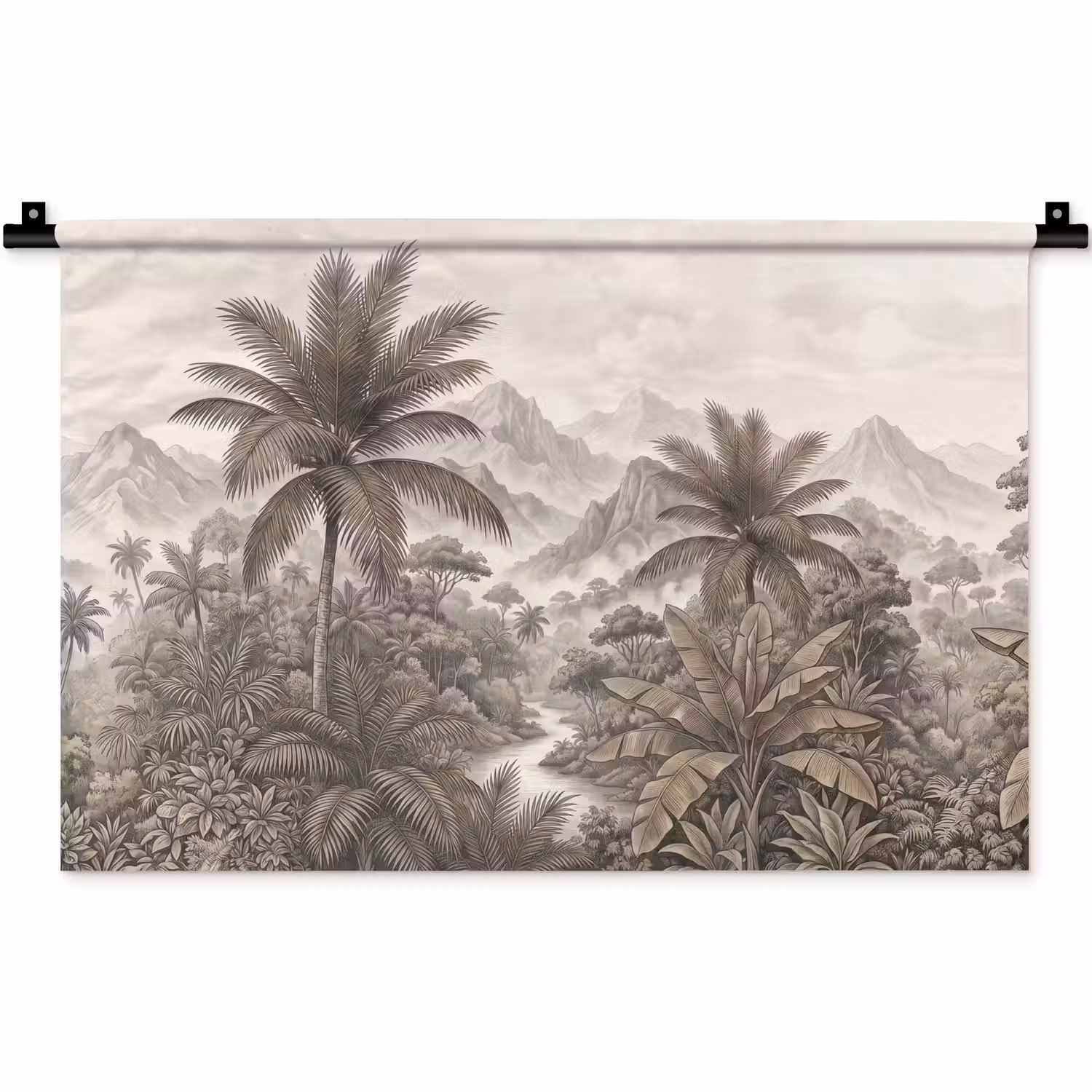 Natuur - Bergen - Rivier - Tropisch - Vintage Wandkleed katoen klein -zz3d