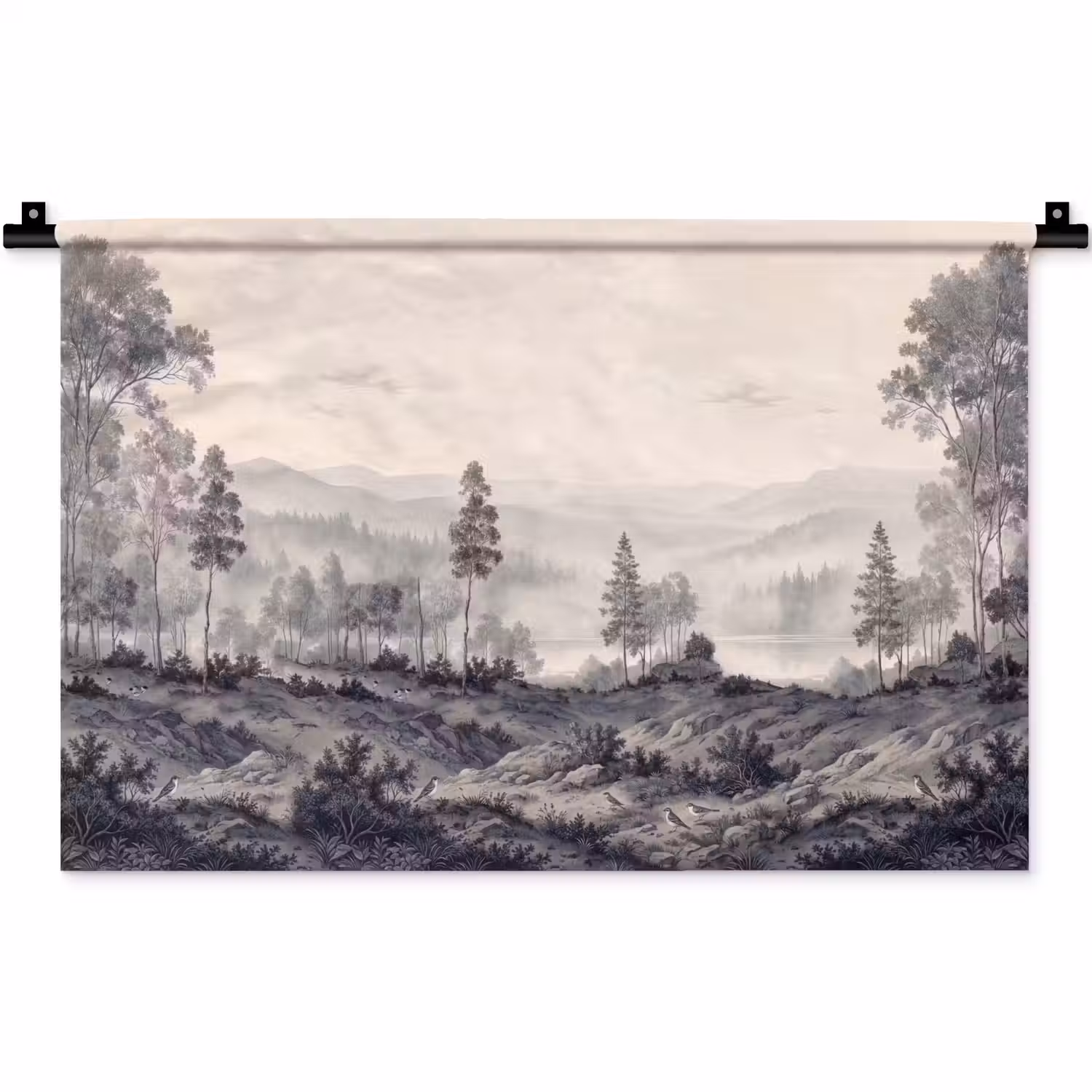 Mistig - Berglandschap - Illustratie Wandkleed katoen klein -zz3d