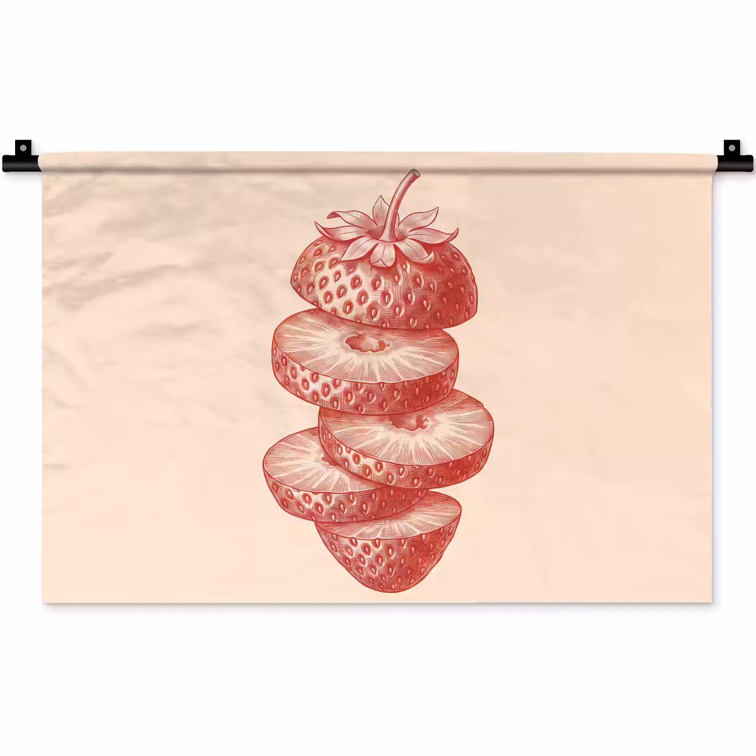Fruit - Gesneden - Illustratie - Rood - Vintage Wandkleed katoen klein -zz3d