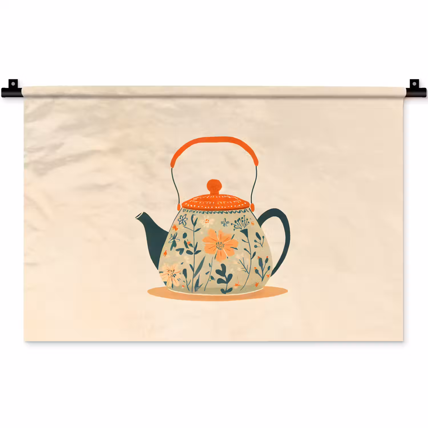 Oranje - Theepot - Bloemen - Bladeren Wandkleed katoen klein -zz3d