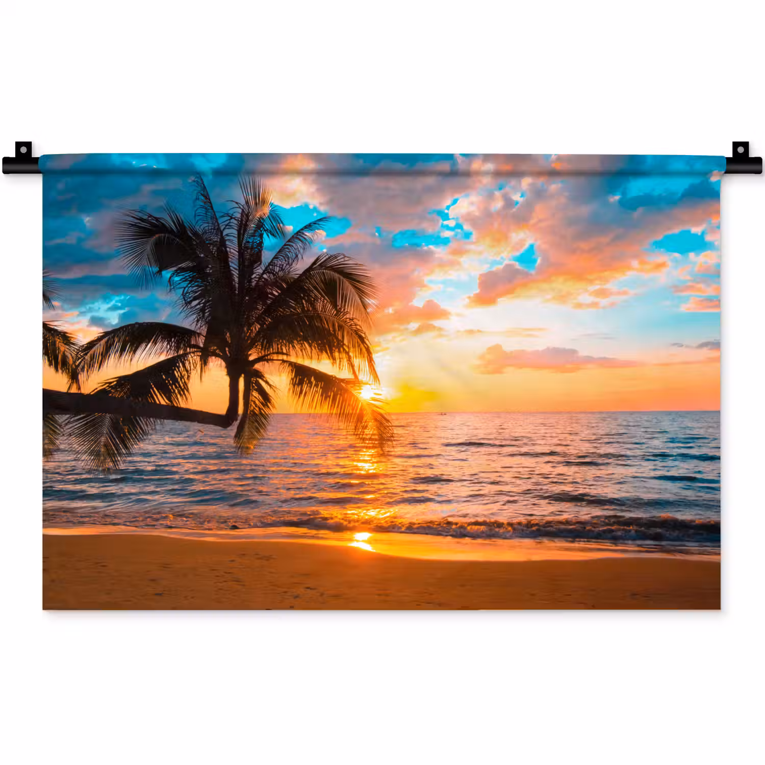 Palme - Sonnenuntergang - Horizont - Strand - Meer - Tropisch Wandkleed katoen klein -zz3d
