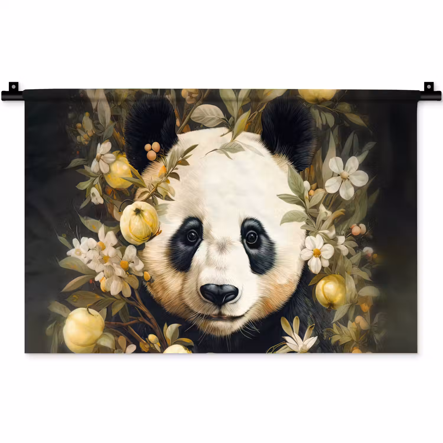 Panda - Pandabeer - Wilde dieren - Natuur - Bloemen Wandkleed katoen klein -zz3d