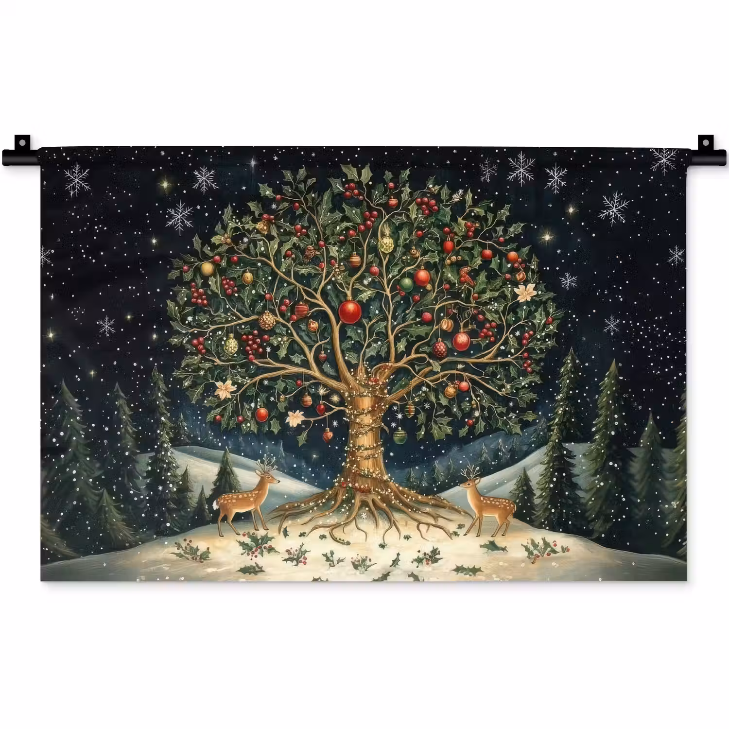 Feestboom - Winterhemel - Kleurrijk Wandkleed katoen klein -zz3d