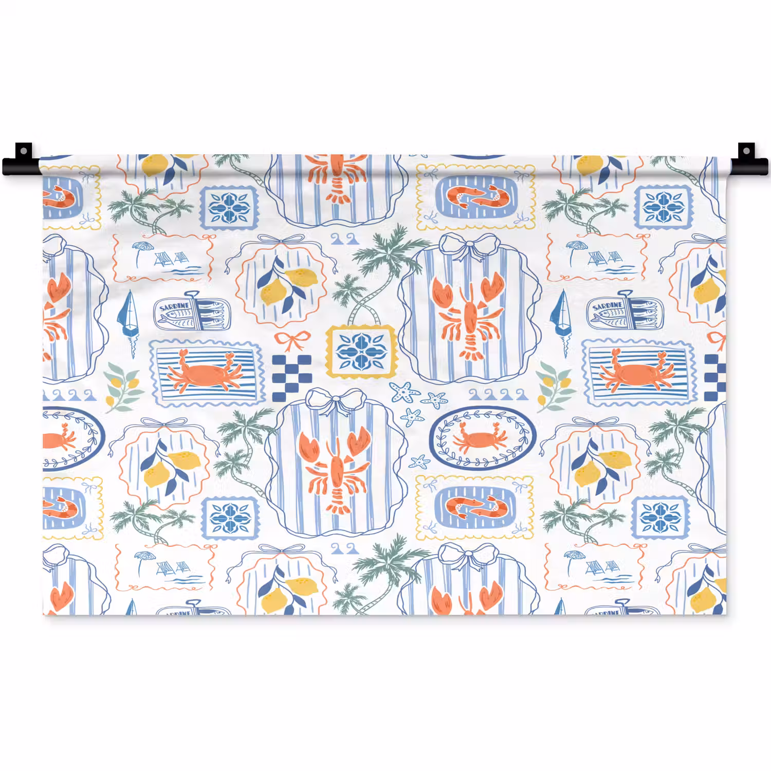 Zee - Sfeer - Krab - Blauw Wandkleed katoen klein 269 -zz3d