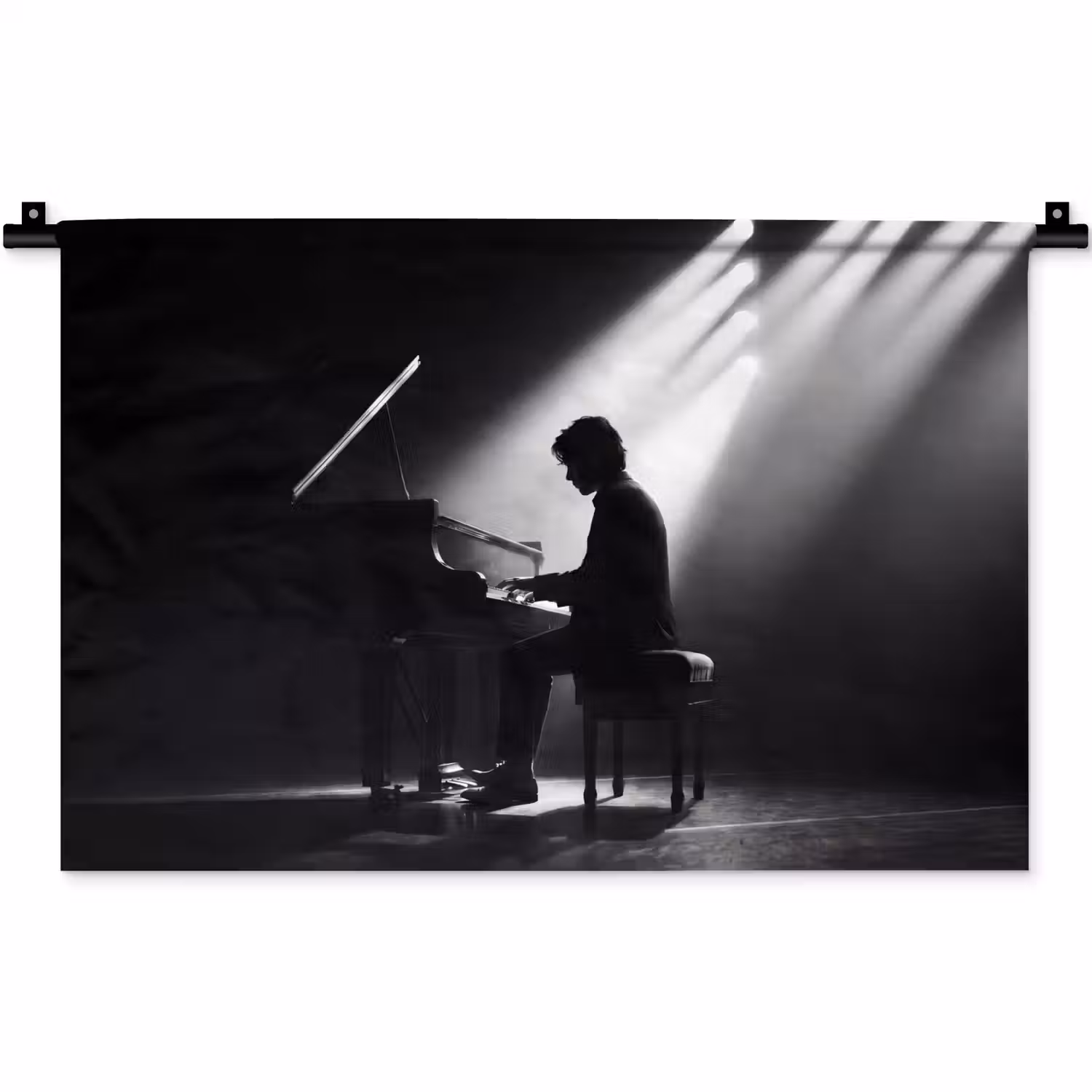 Persoon - Piano - Muziek - Zwart-wit - Podium Wandkleed katoen klein -zz3d