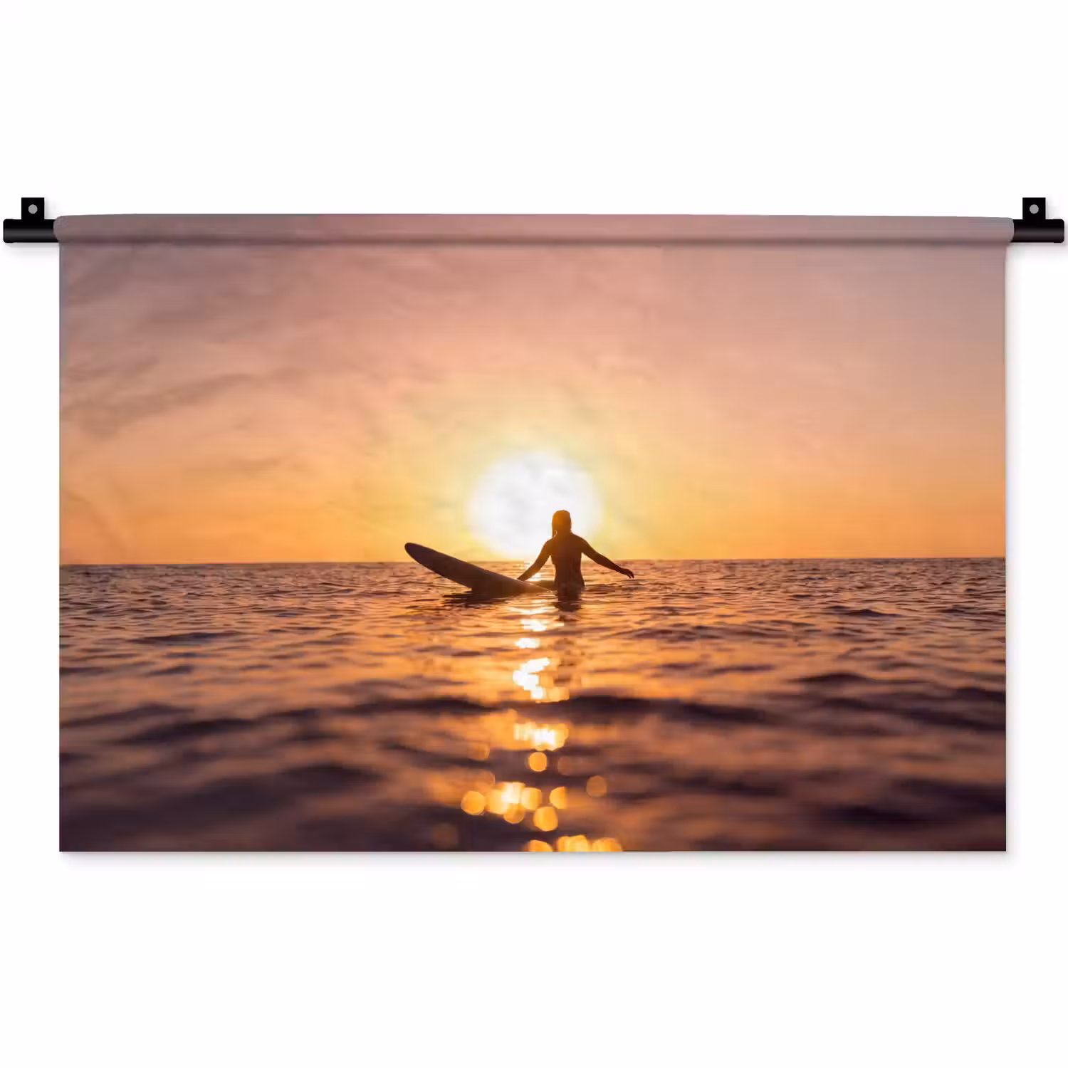 Persoon - Surfen - Zonsondergang - Zee - Oranje Wandkleed katoen klein -zz3d