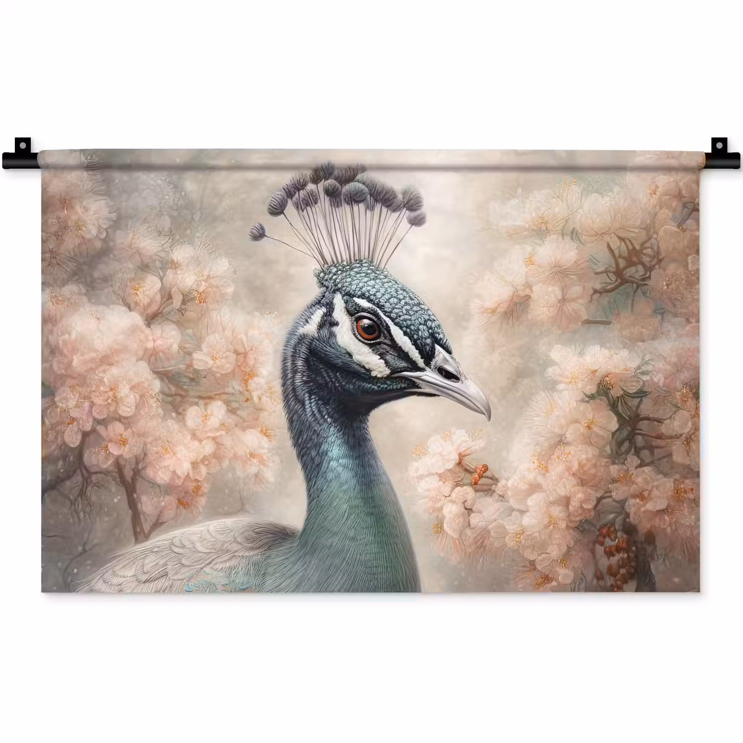 Pauw - Vogels - Bloemen - Boom - Botanisch Wandkleed katoen klein -zz3d