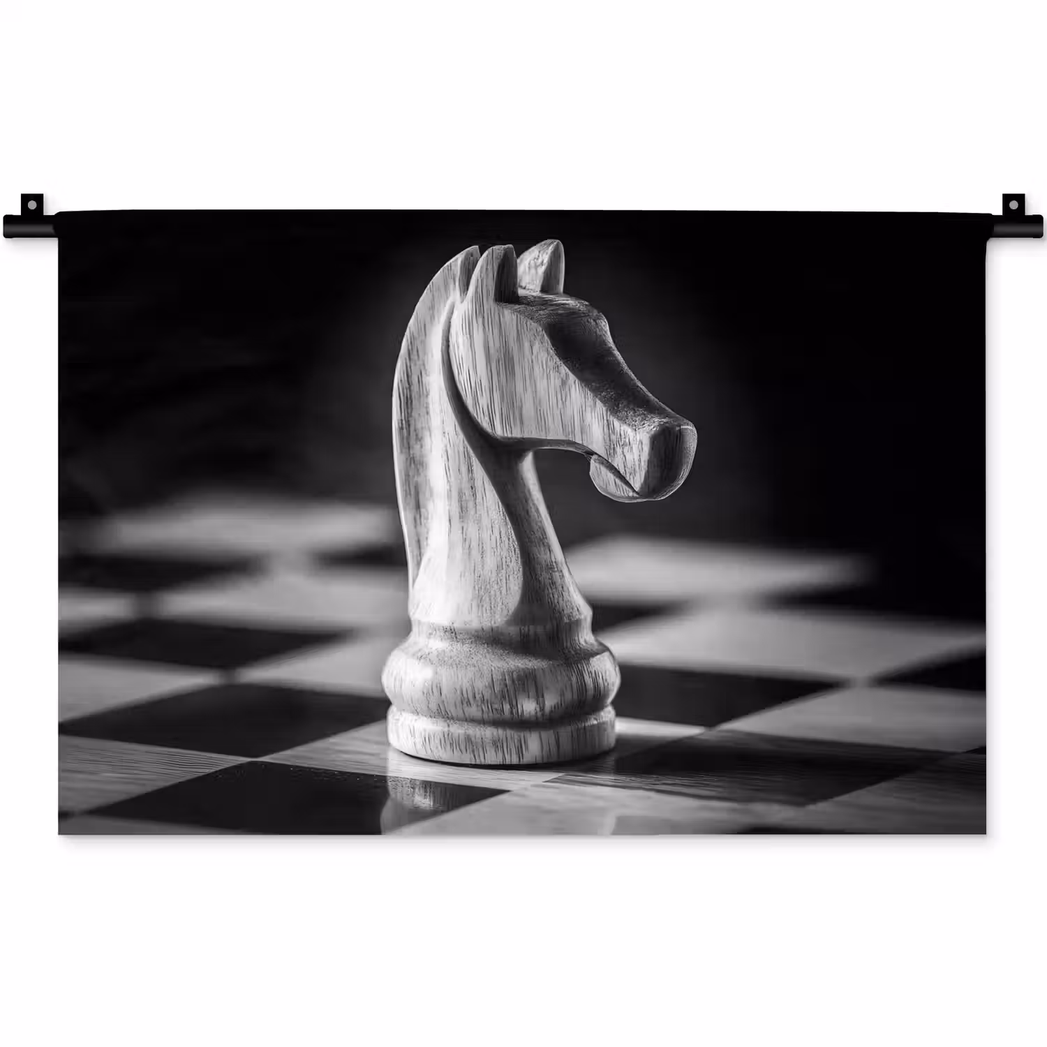 Paard - Hout - Schaalbord - Zwart Wandkleed katoen klein -zz3d