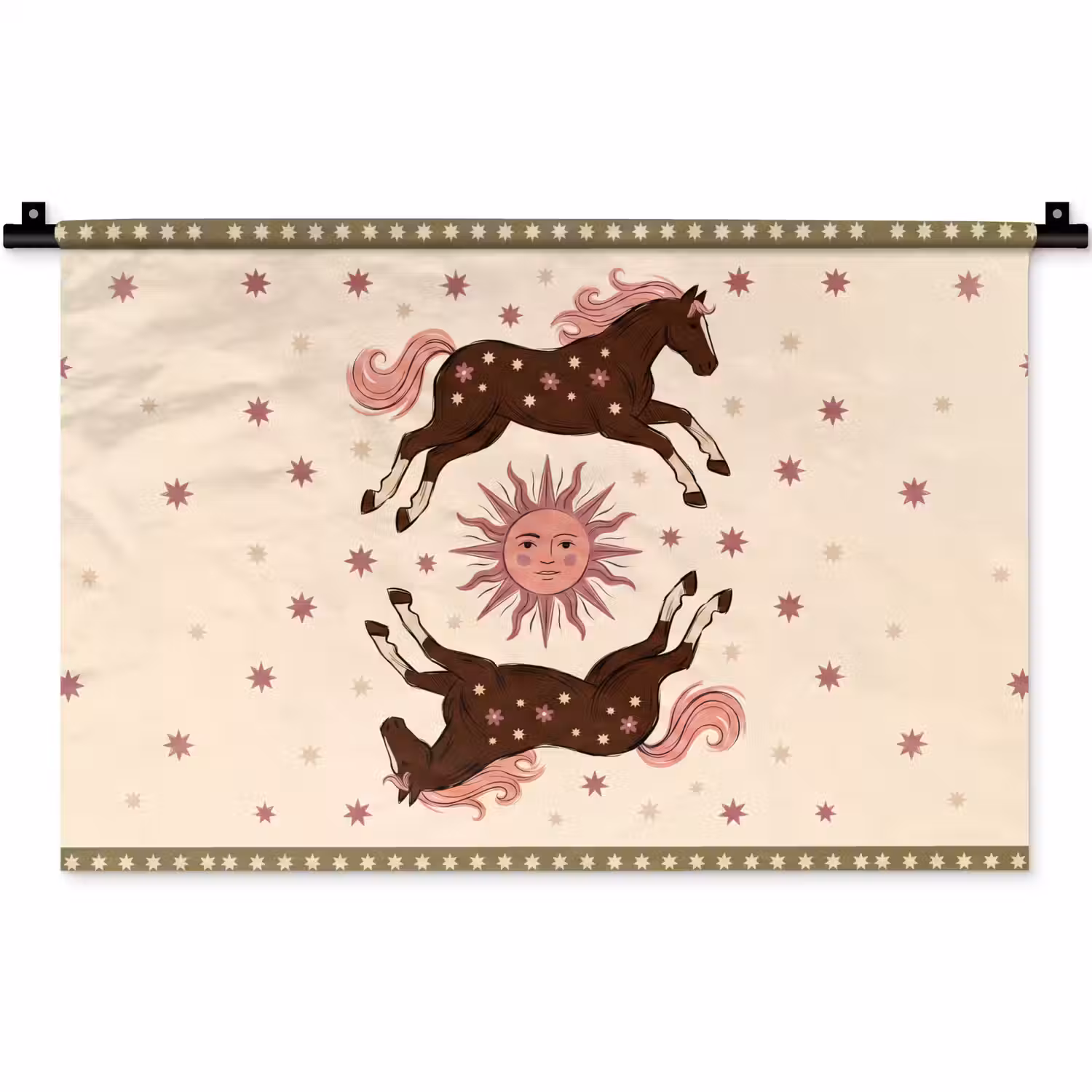 Paard - Zon - Mystiek - Illustratie - Roze Wandkleed katoen klein -zz3d