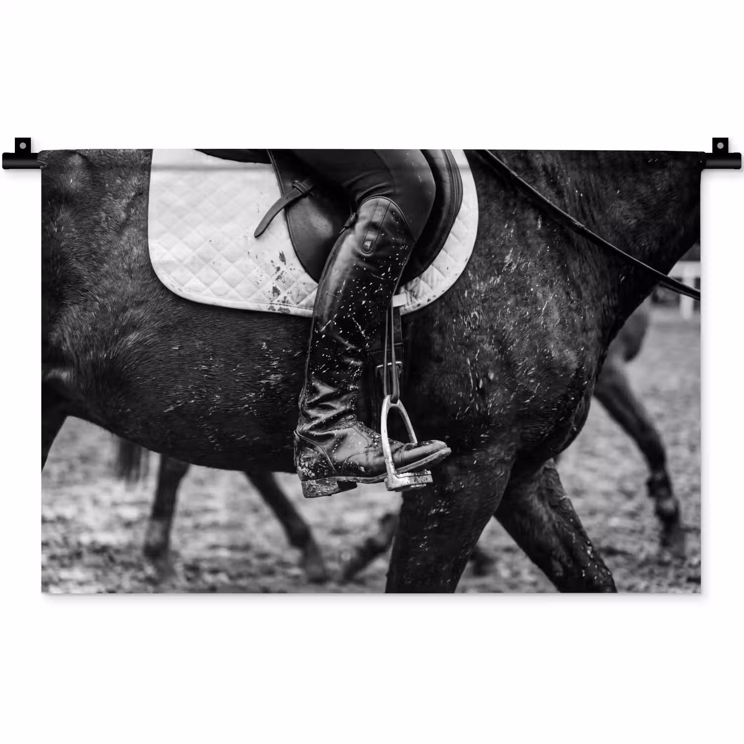 Paard - Sport - Zwart - Wit Wandkleed katoen klein -zz3d