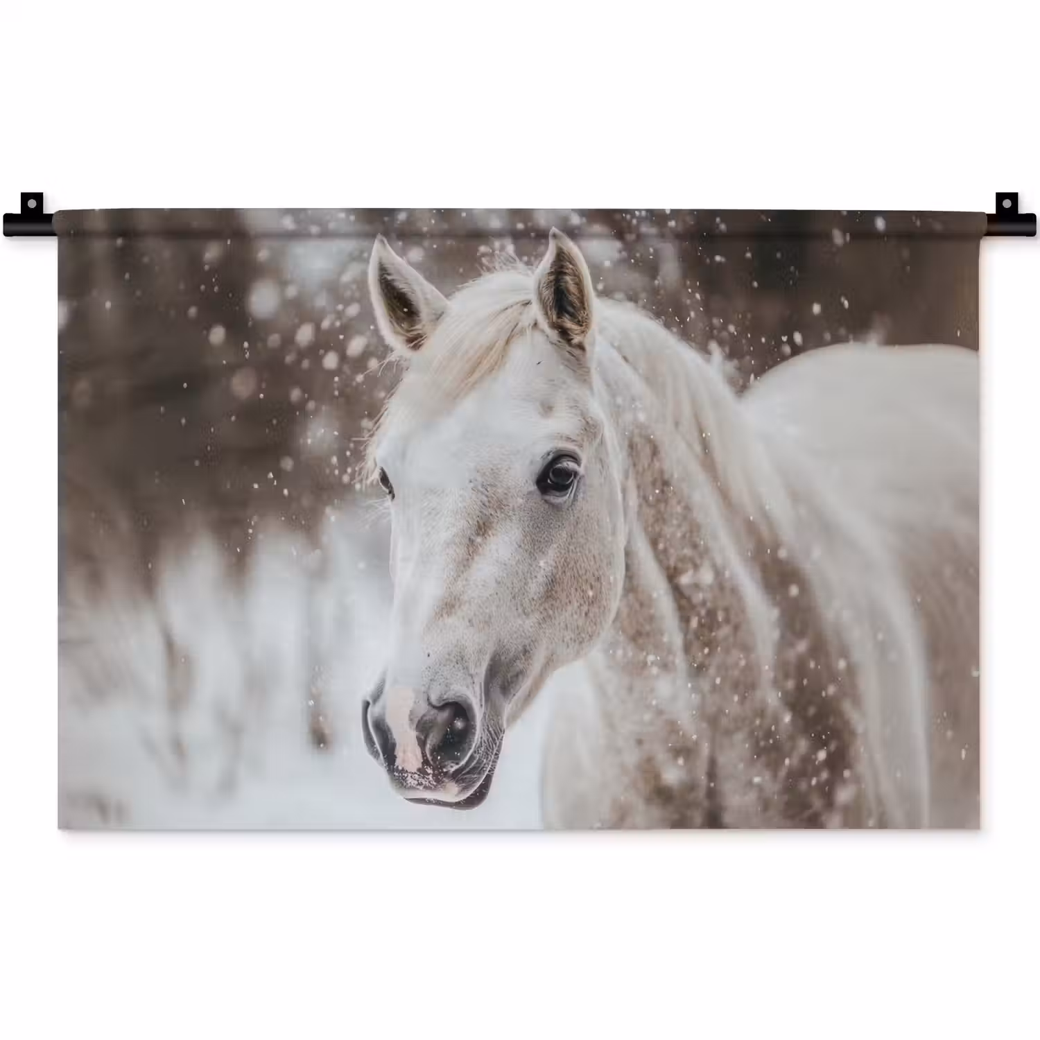 Paard - Wit - Winter - Natuur - Sneeuw - Dieren Wandkleed katoen klein -zz3d
