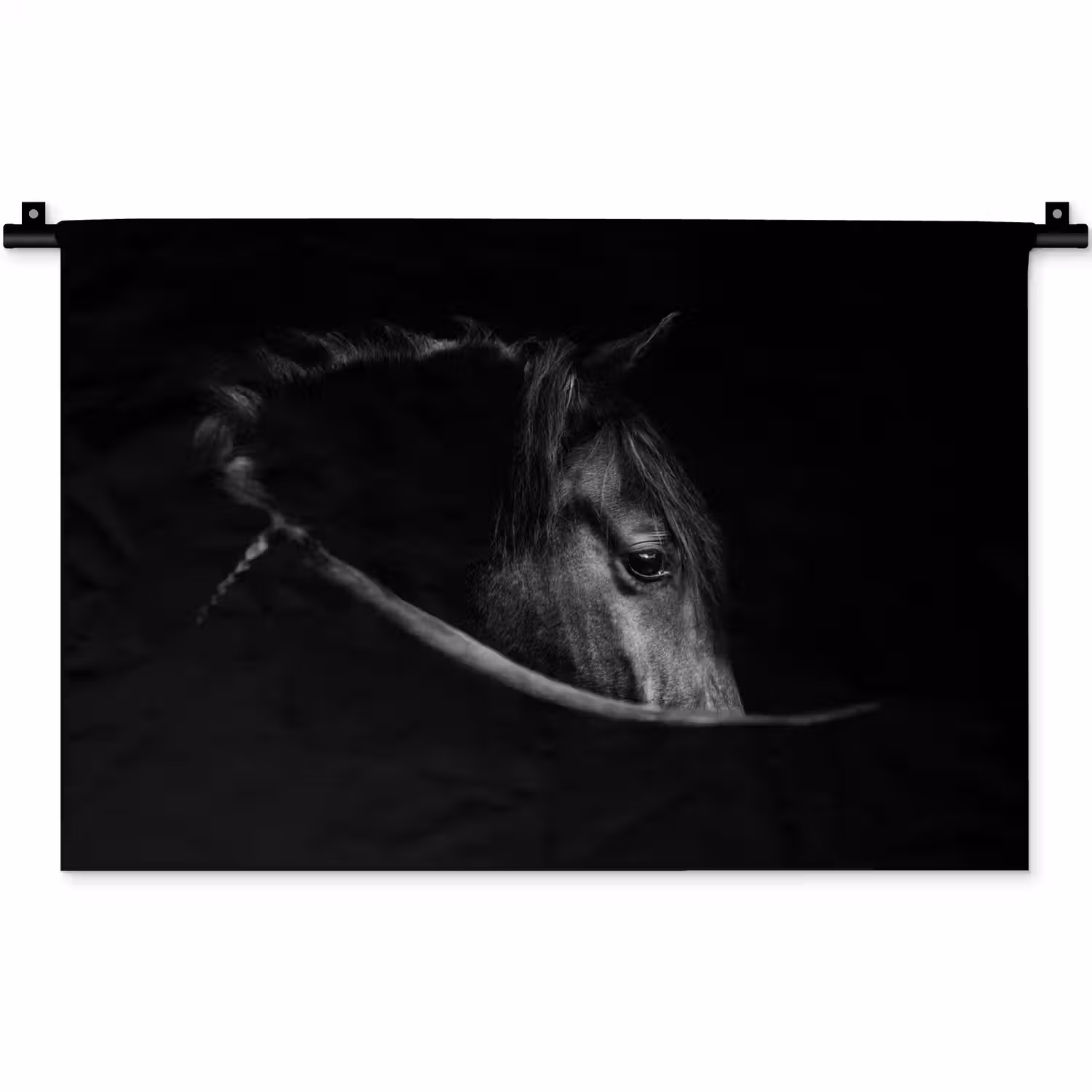 Paarden - Portret - Zwart - Dieren Wandkleed katoen klein -zz3d