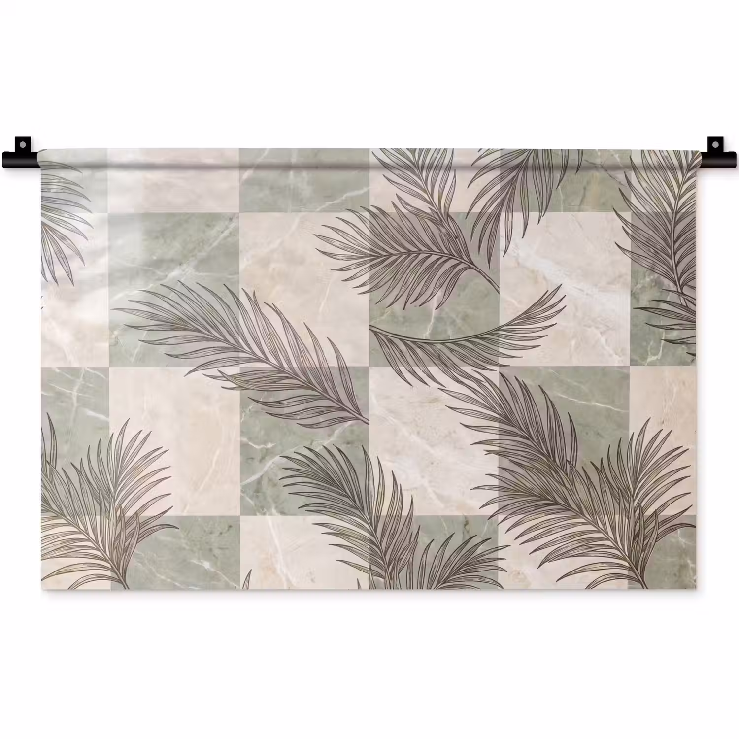 Planten - Bladeren - Marmer - Modern - Groen Wandkleed katoen klein -zz3d