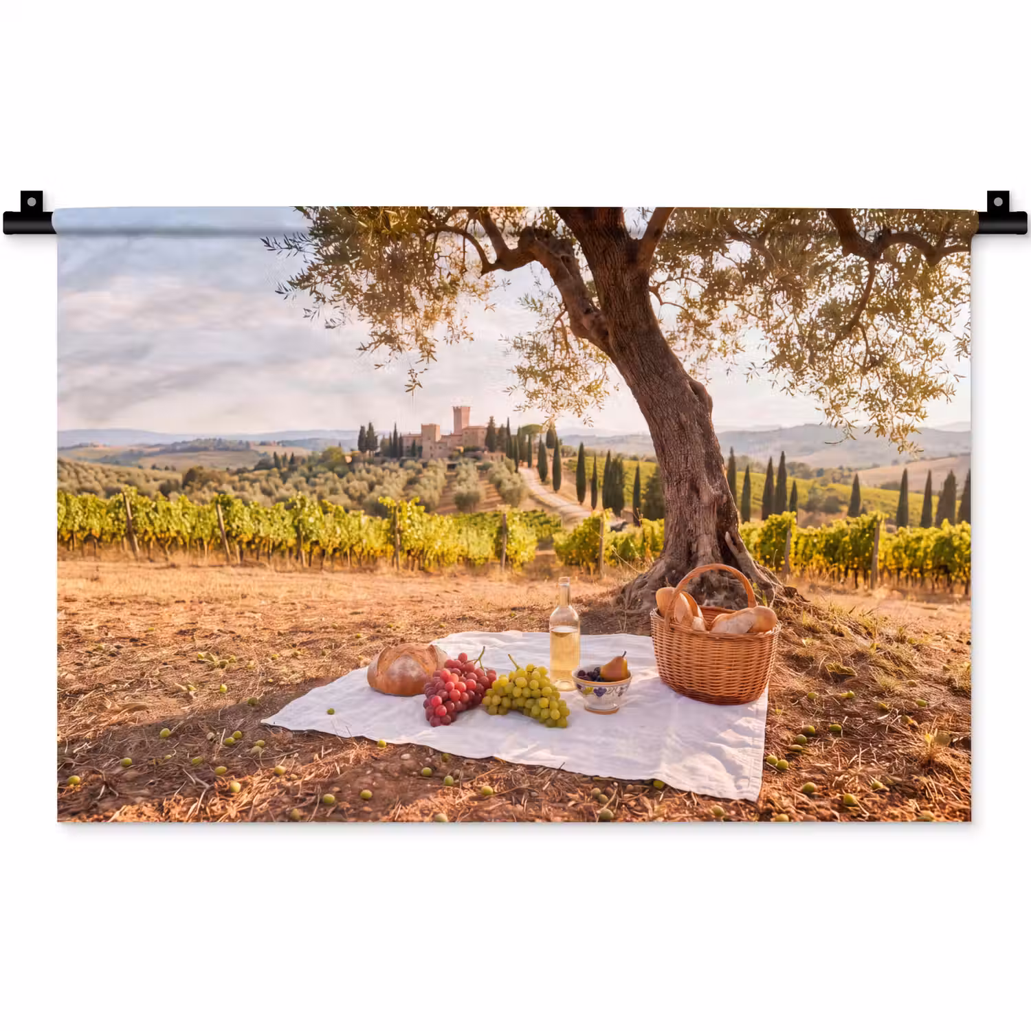 Picknick - Wijngaard - Landschap - Zomer - Eten Wandkleed katoen klein -zz3d