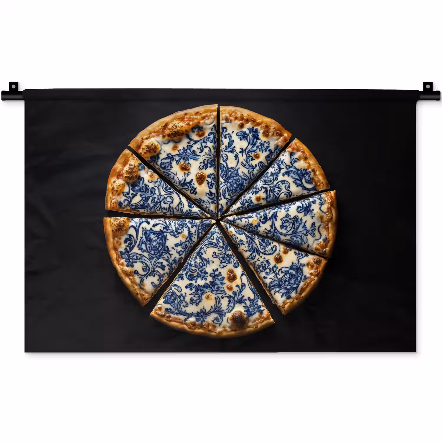 Pizza - Eten - Delftsblauw Wandkleed katoen klein -zz3d