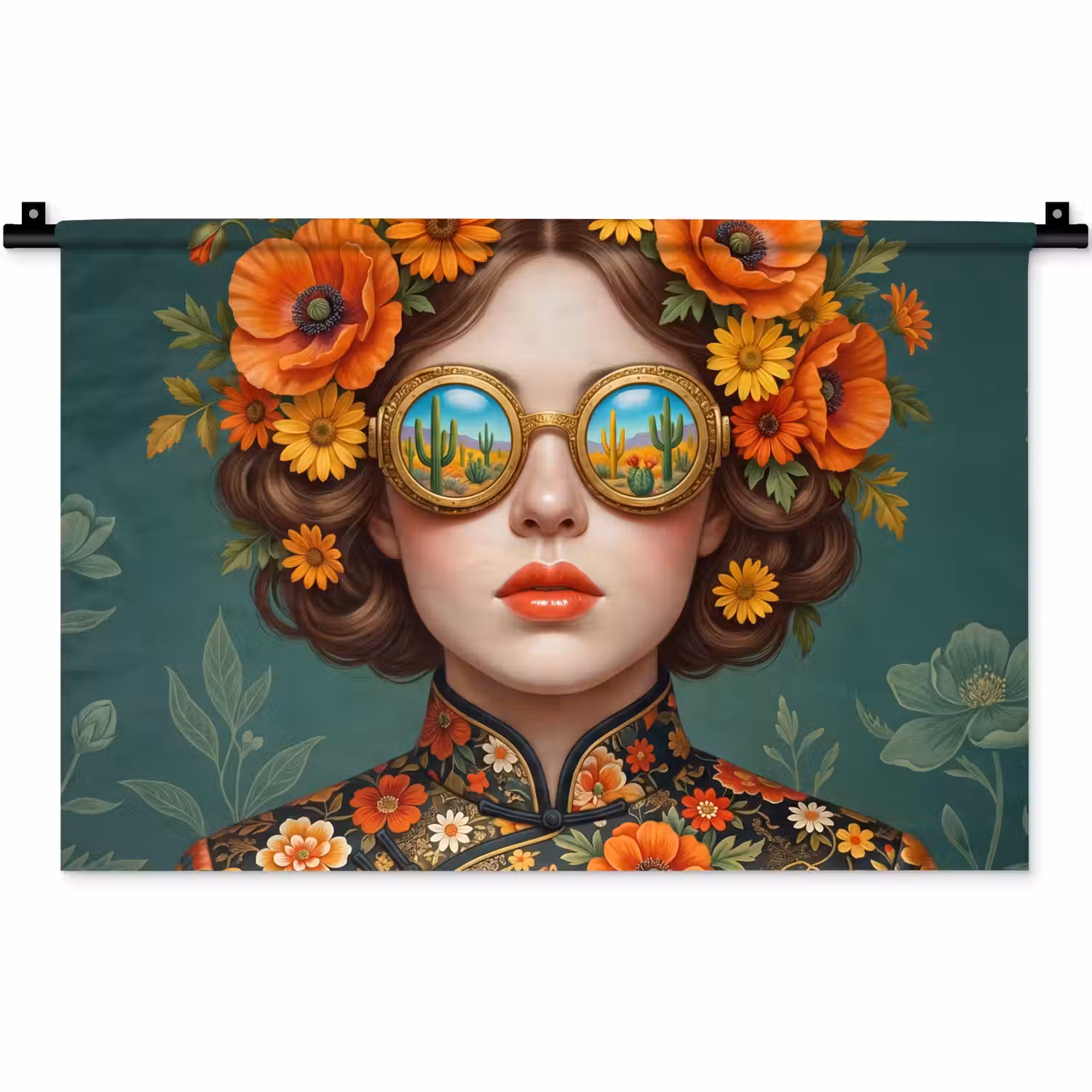 Portret - Vrouw - Kleurrijk - Expressief Wandkleed katoen klein -zz3d