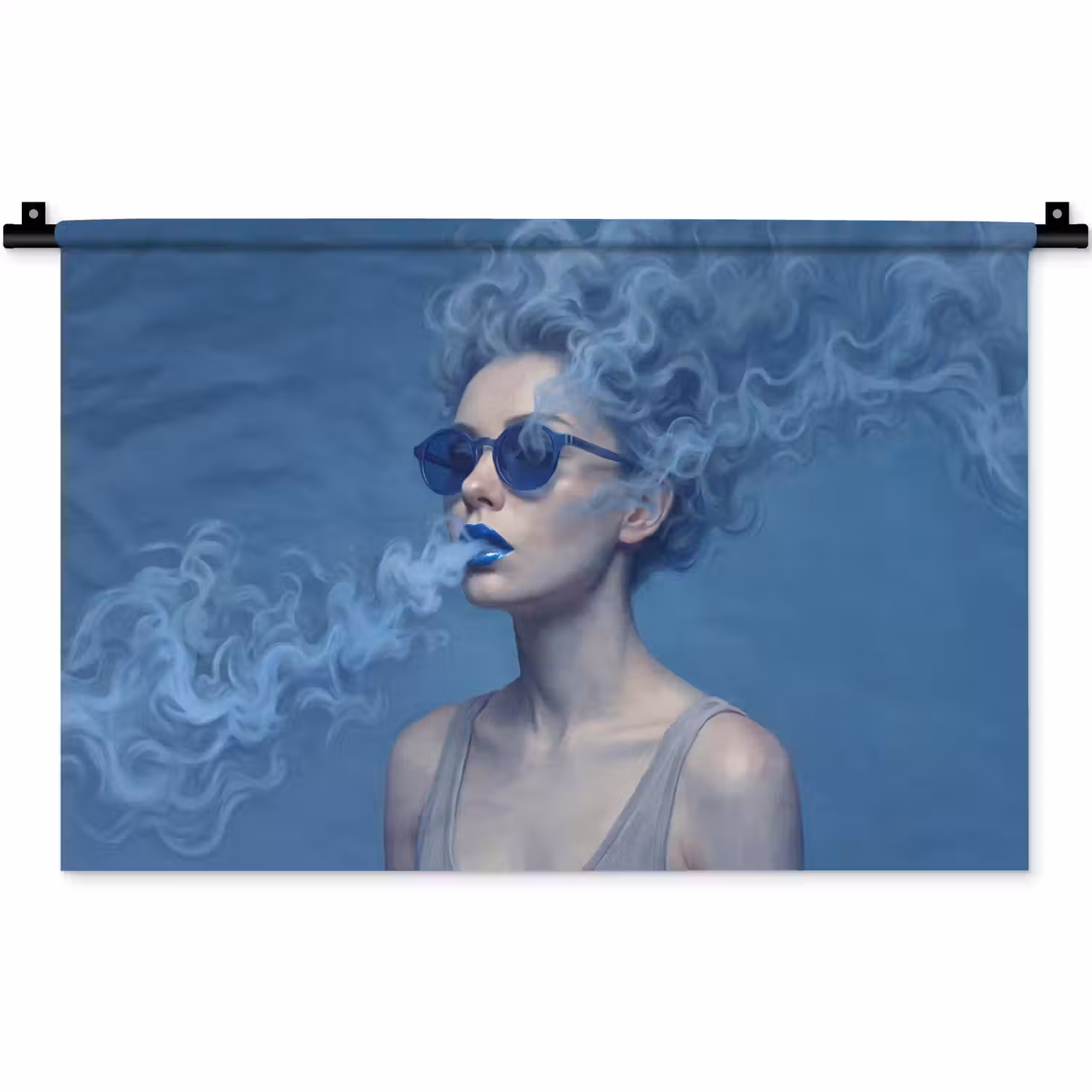 Portret - Zonnebril - Rook - Abstract - Blauw Wandkleed katoen klein -zz3d