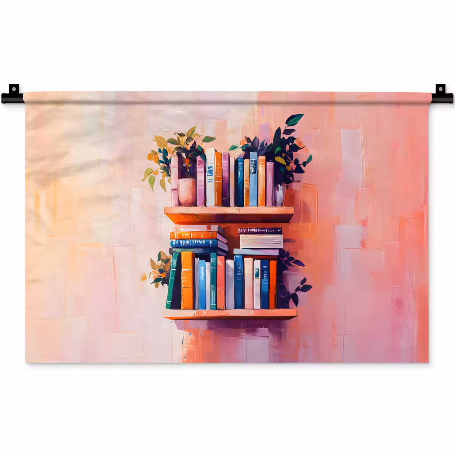 Planken - Boeken - Bladeren Wandkleed katoen klein -zz3d