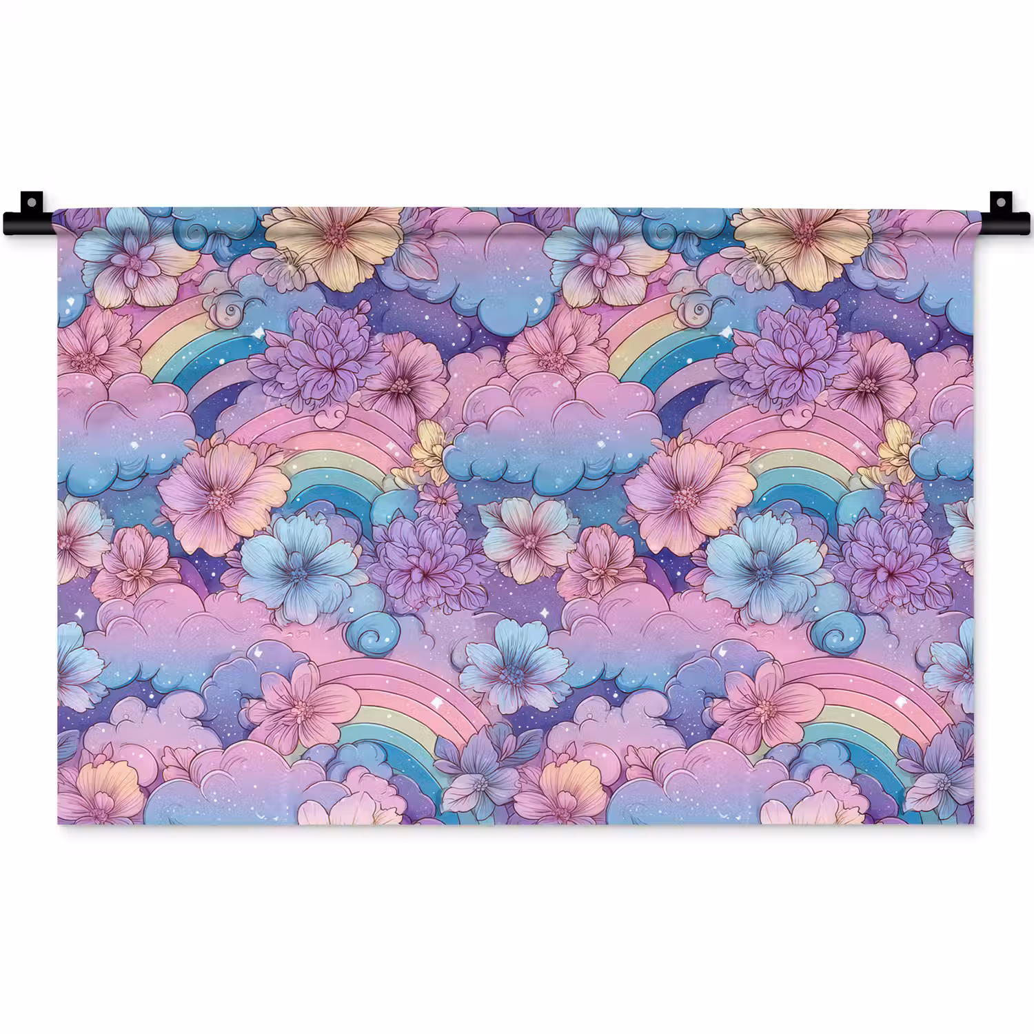 Regenbogen - Bloemen - Kleurrijk - Wolken Wandkleed katoen klein -zz3d