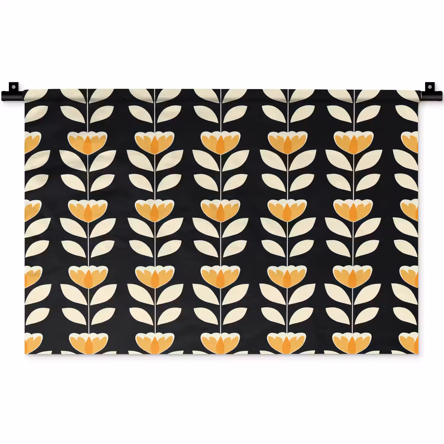 Retro - Bloem - Zwart - Okergeel Wandkleed katoen klein 269 -zz3d