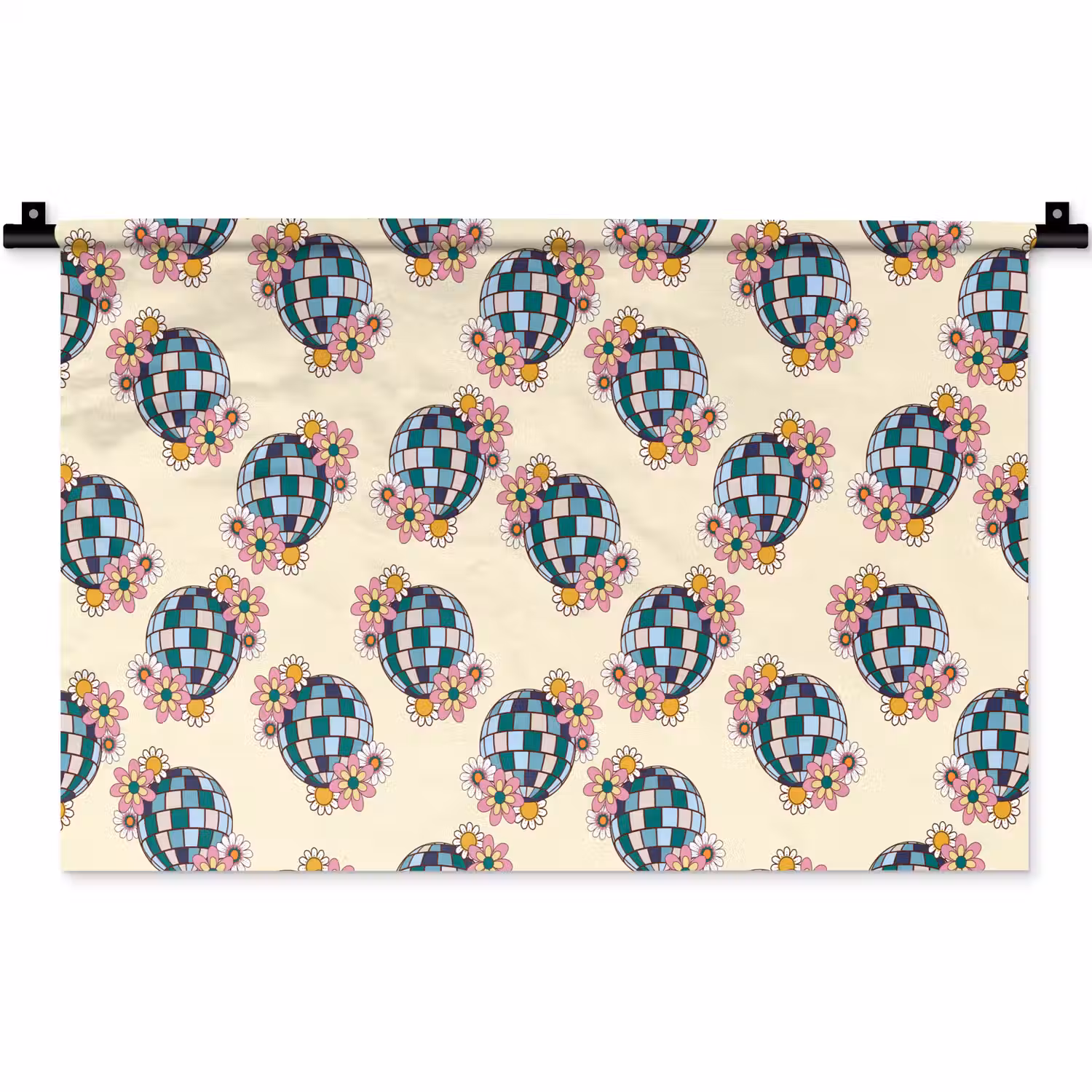 Retro - Disco - Bloemen - Discobal Wandkleed katoen klein 269 -zz3d