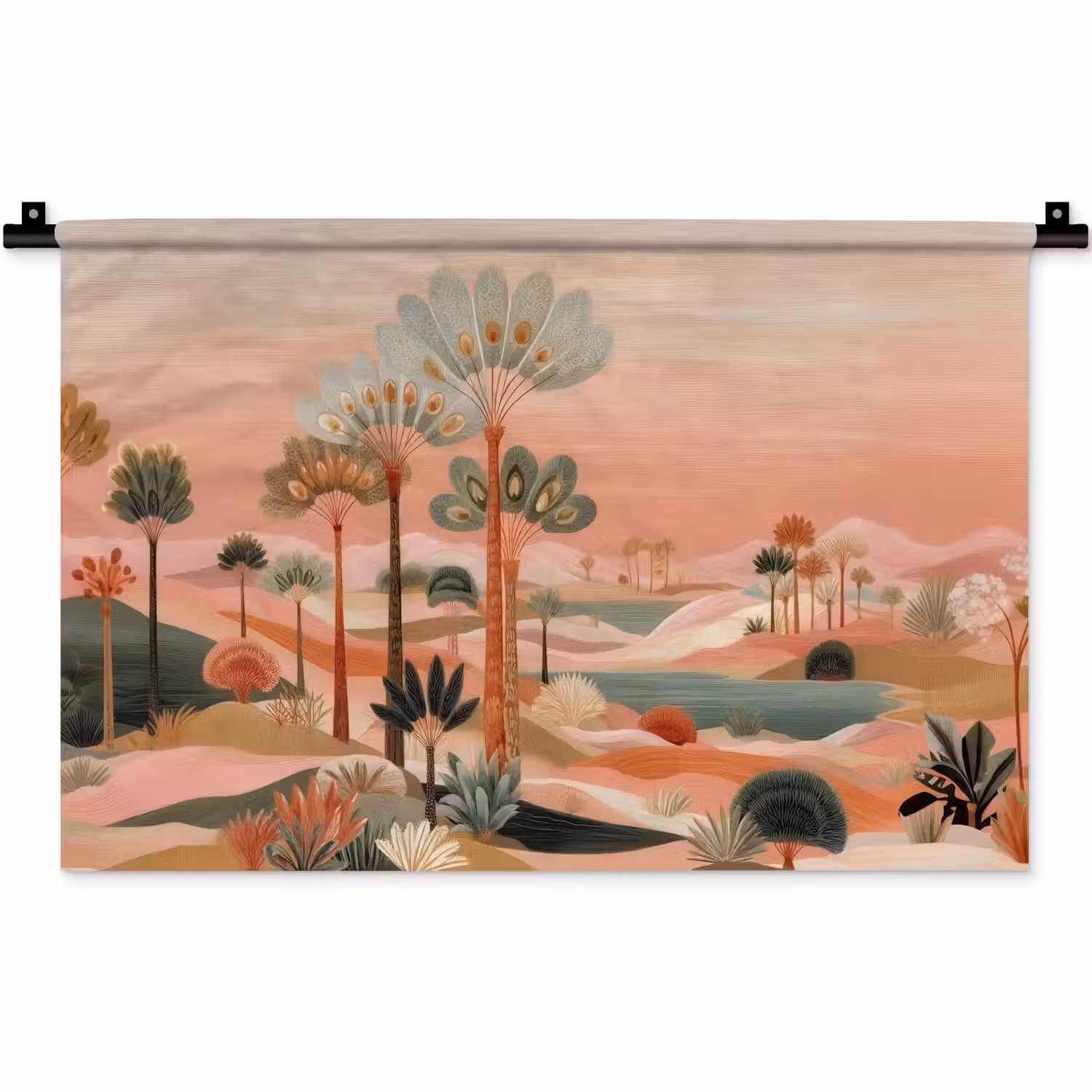 Roze landschap - Palmen - Water Wandkleed katoen klein -zz3d