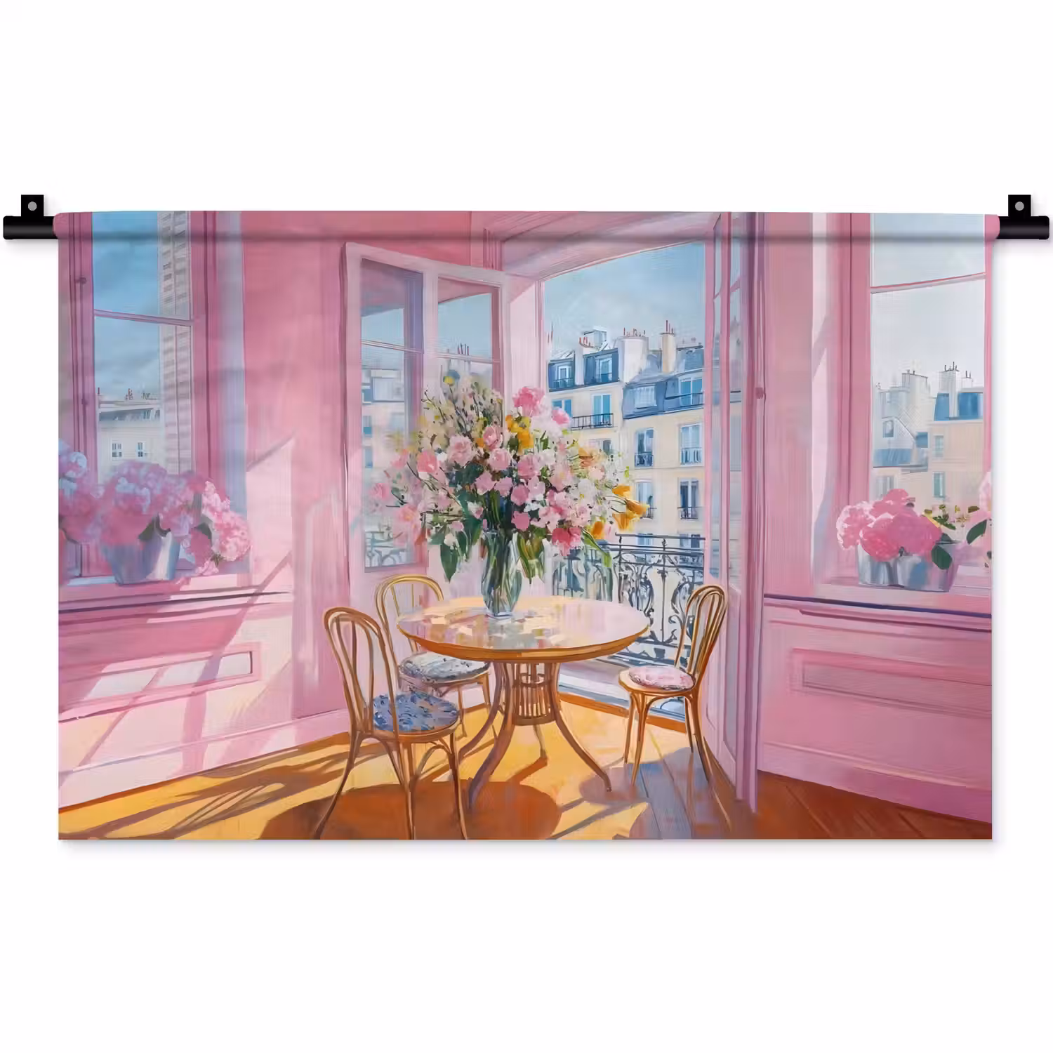Pink - City - Bloemen Wandkleed katoen klein -zz3d