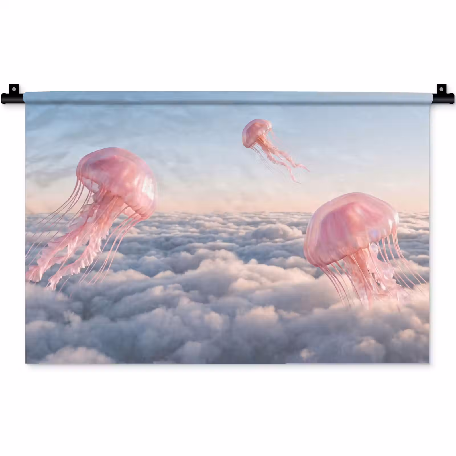 Wandteppich - Rosa Tier – Wolken - Roze dier - Wolken Wandkleed katoen klein
