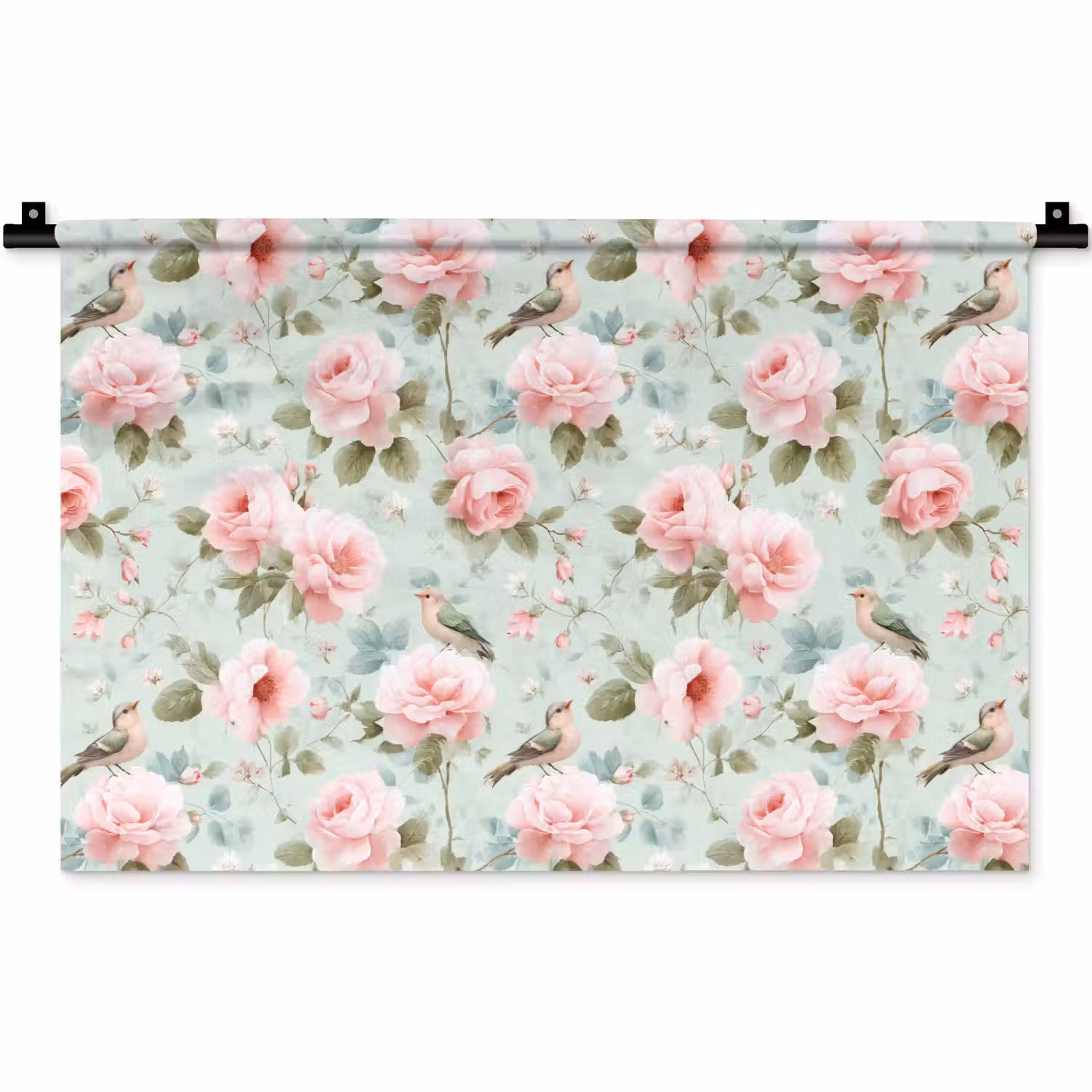 Rozen - Vogels - Pastel - Kleurrijk Wandkleed katoen klein 269 -zz3d