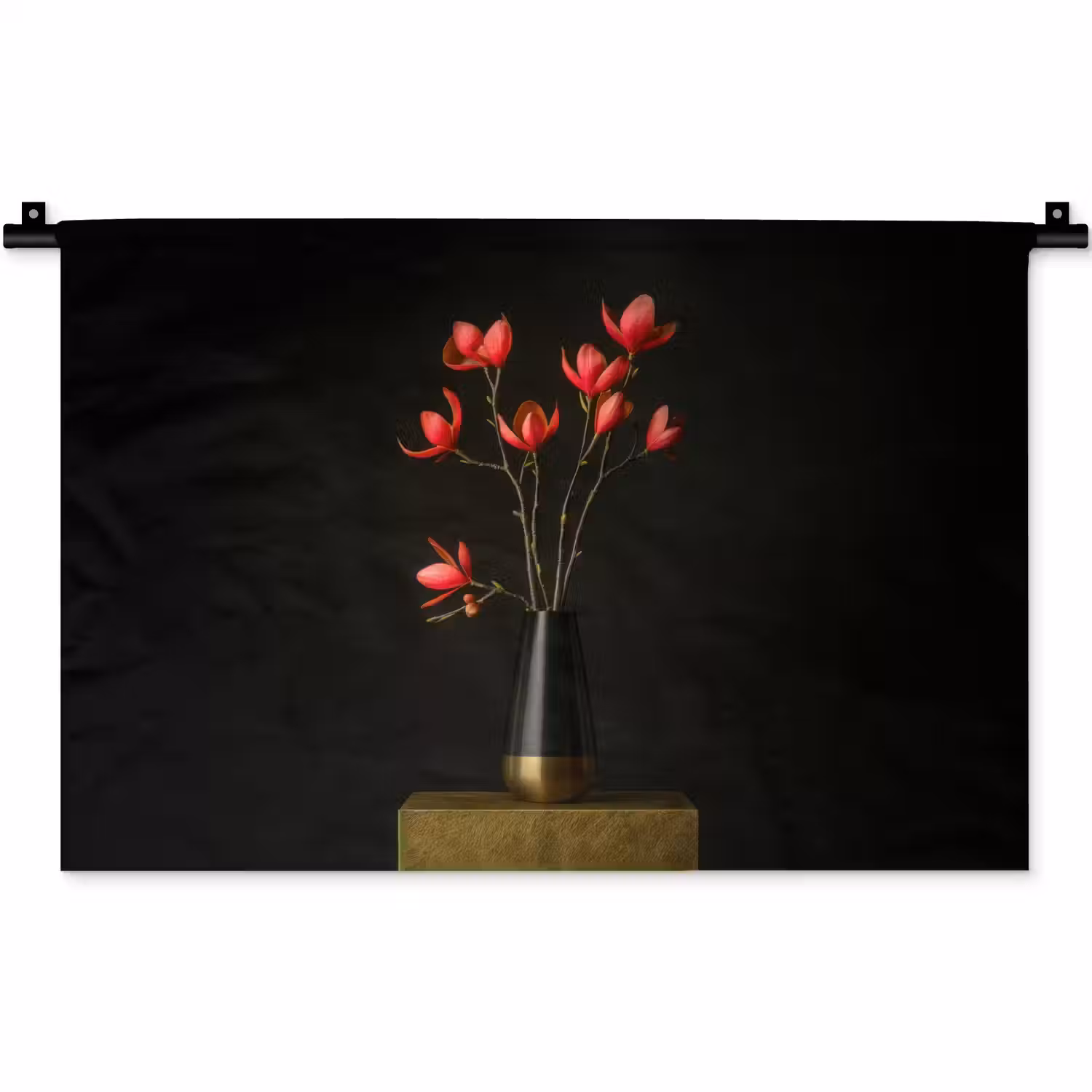 Rode - Bloemen - Vaas Wandkleed katoen klein -zz3d