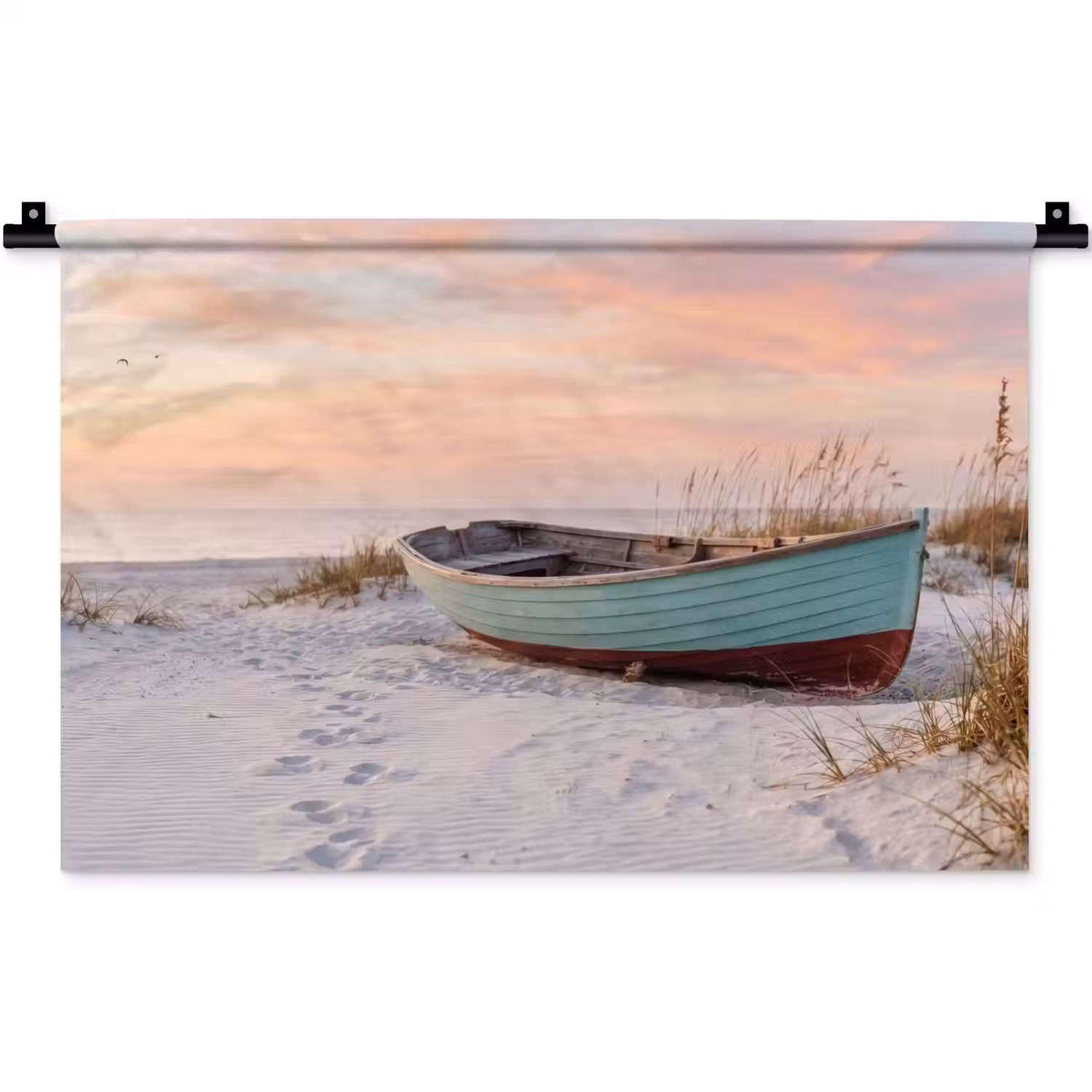 Rustiek - Roeiboot - Zandstrand Wandkleed katoen klein -zz3d