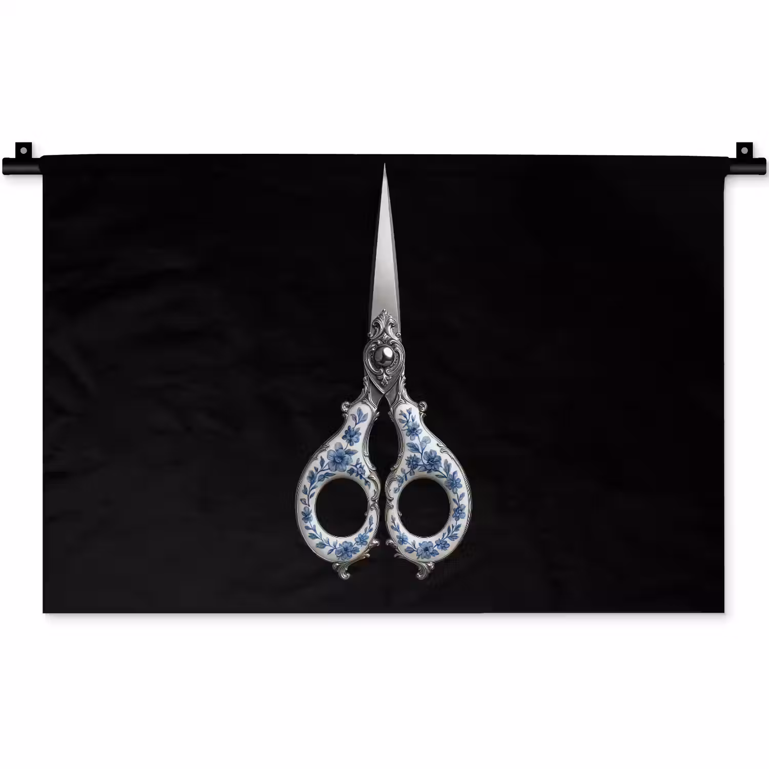 Schaar - Delfts blauw - Zwart Wandkleed katoen klein -zz3d