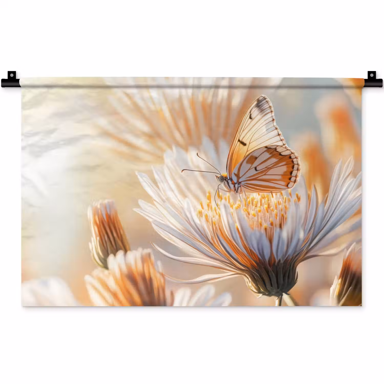 Vlinder - Bloem - Oranje Wandkleed katoen klein -zz3d