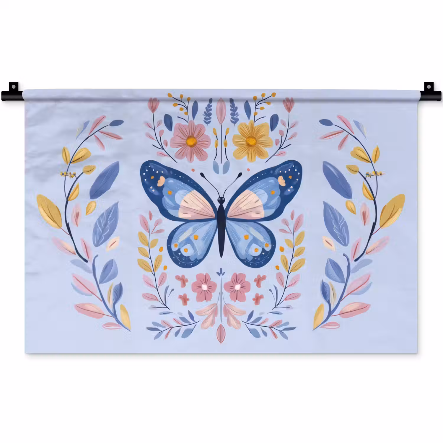 Vlinder - Lichtblauw - Sierlijk - Bloemen Wandkleed katoen klein -zz3d