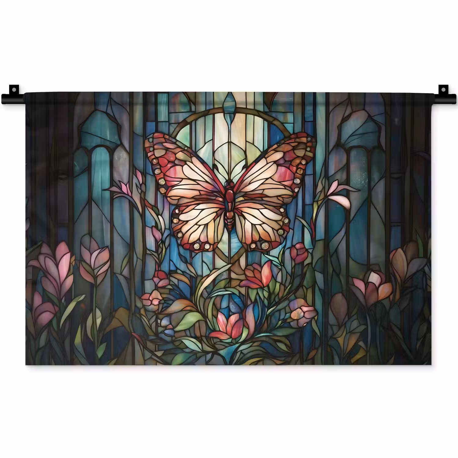 Vlinder - Roze - Bloemen - Bladeren Wandkleed katoen klein -zz3d